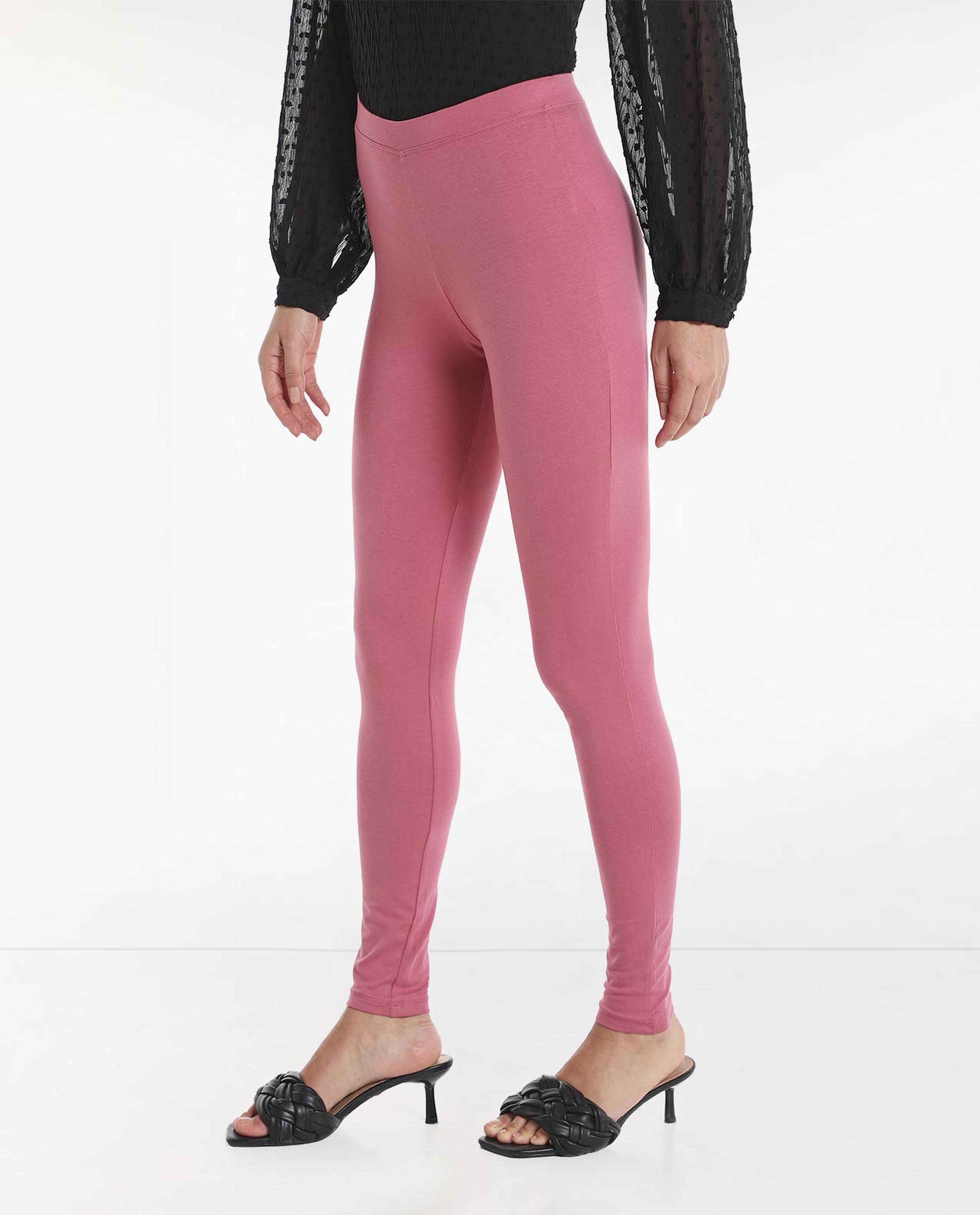 Solid High Rise Leggings with Slip-On Closure