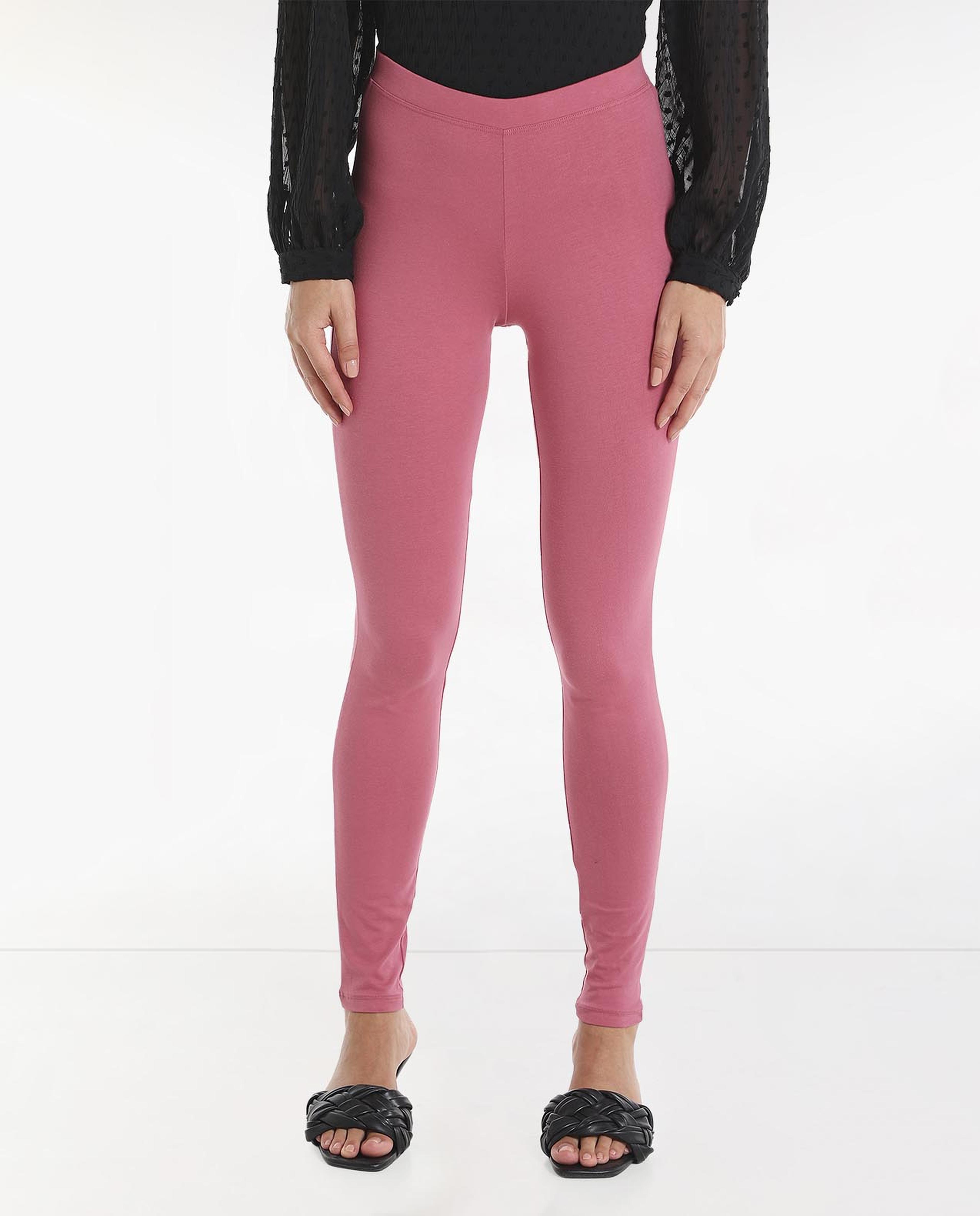 Solid High Rise Leggings with Slip-On Closure