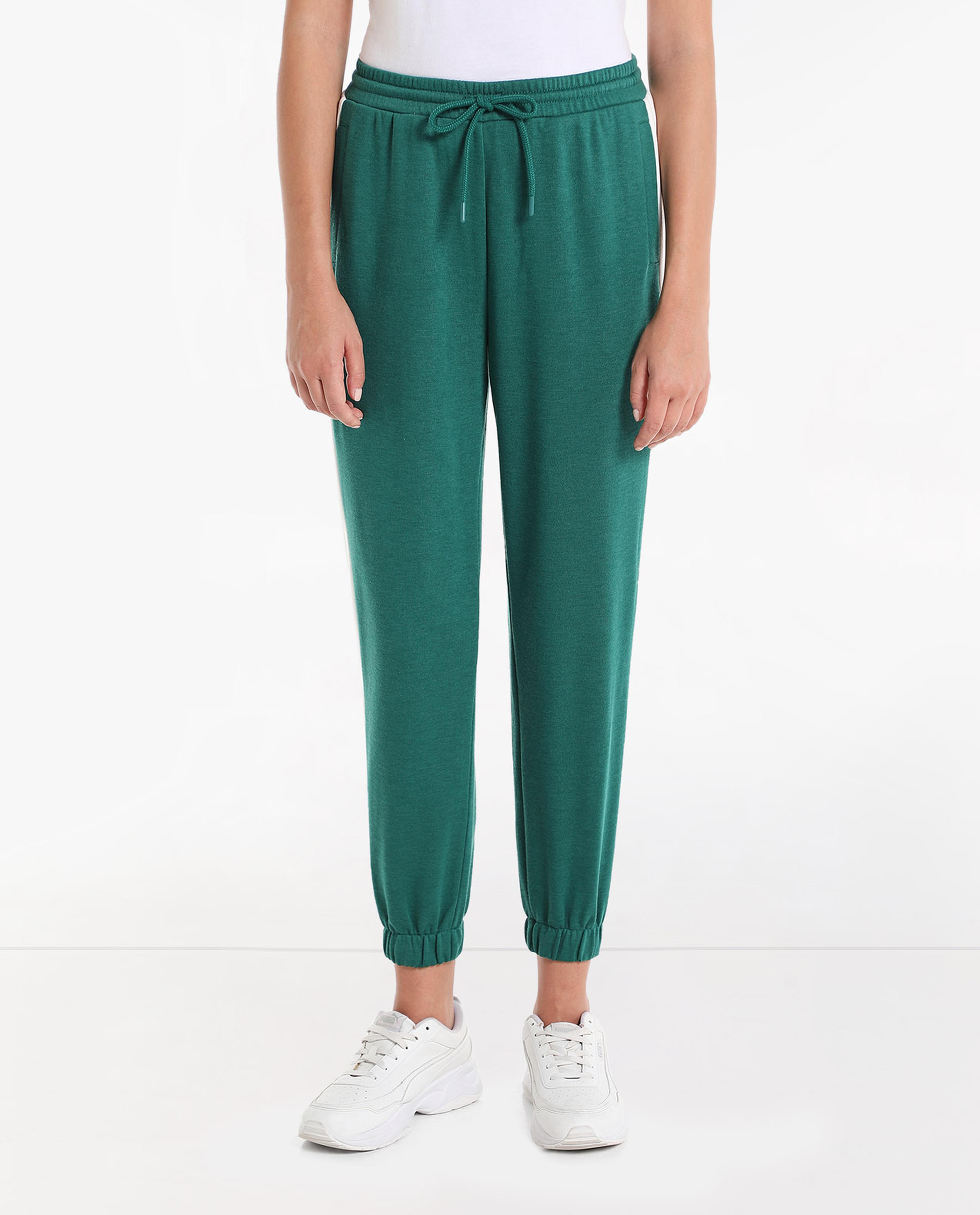 Solid Mid-Rise Joggers with Drawstring Closure