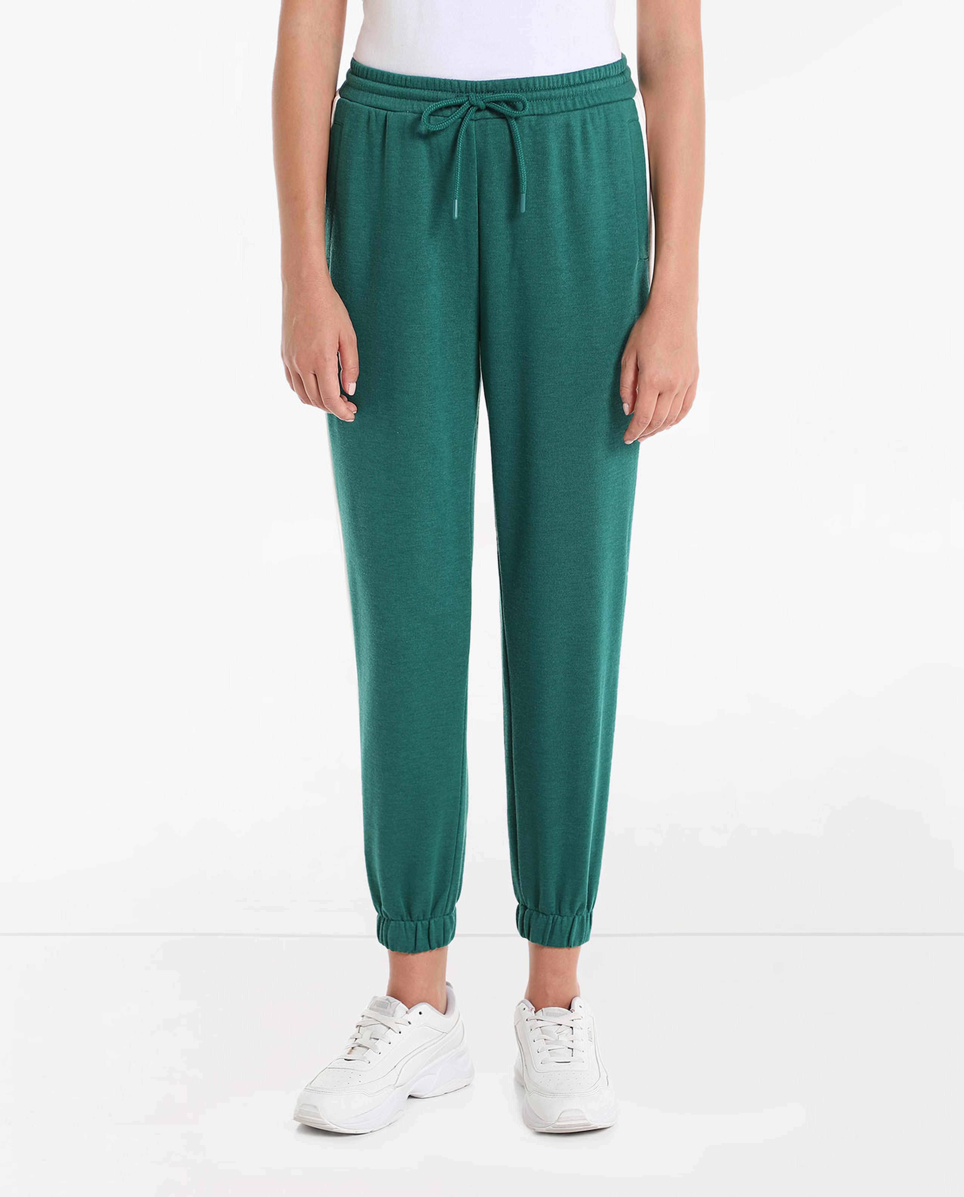 Solid Mid-Rise Joggers with Drawstring Closure