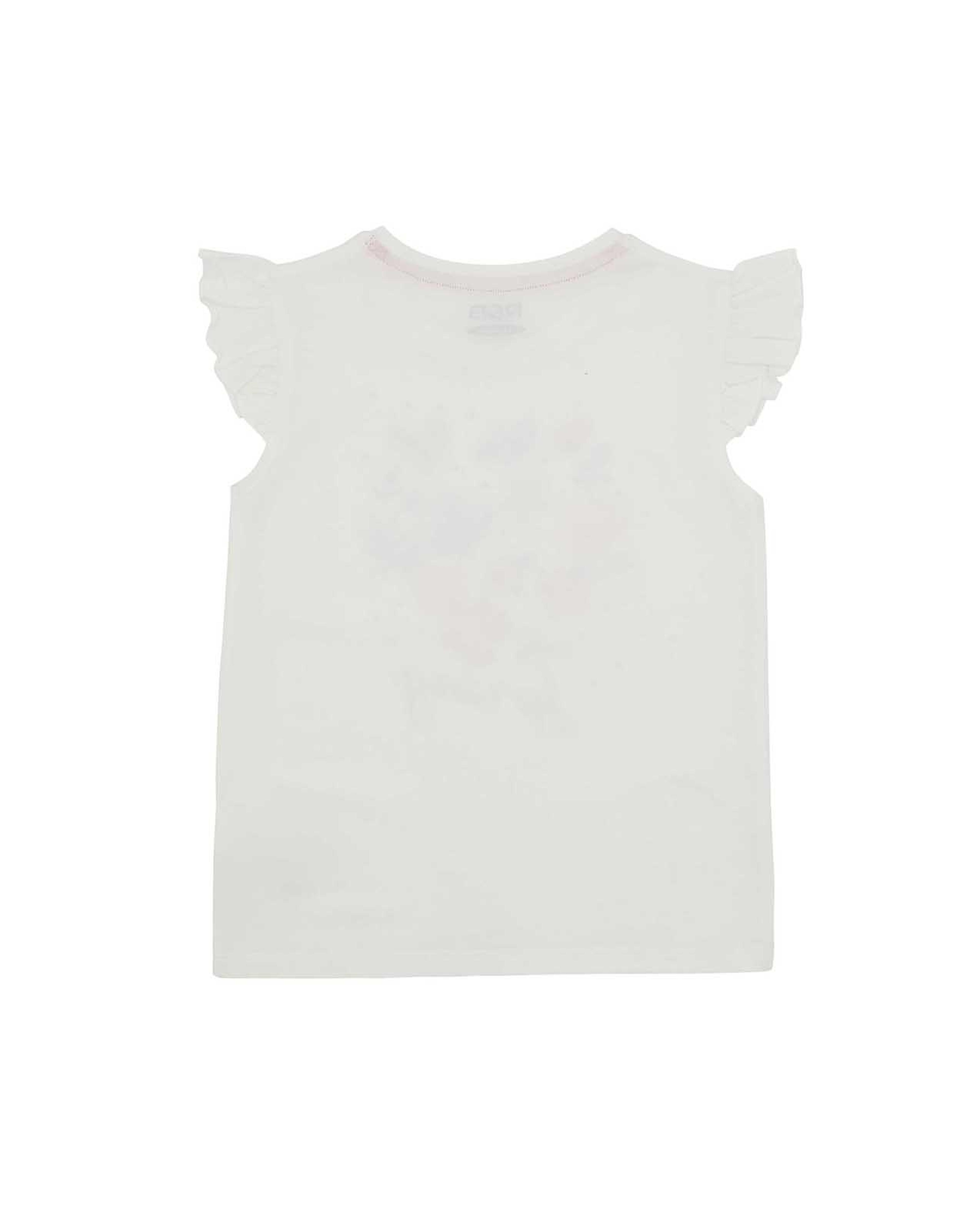 تيشيرت برقبة دائرية وأكمام مكشكشة بطبعة