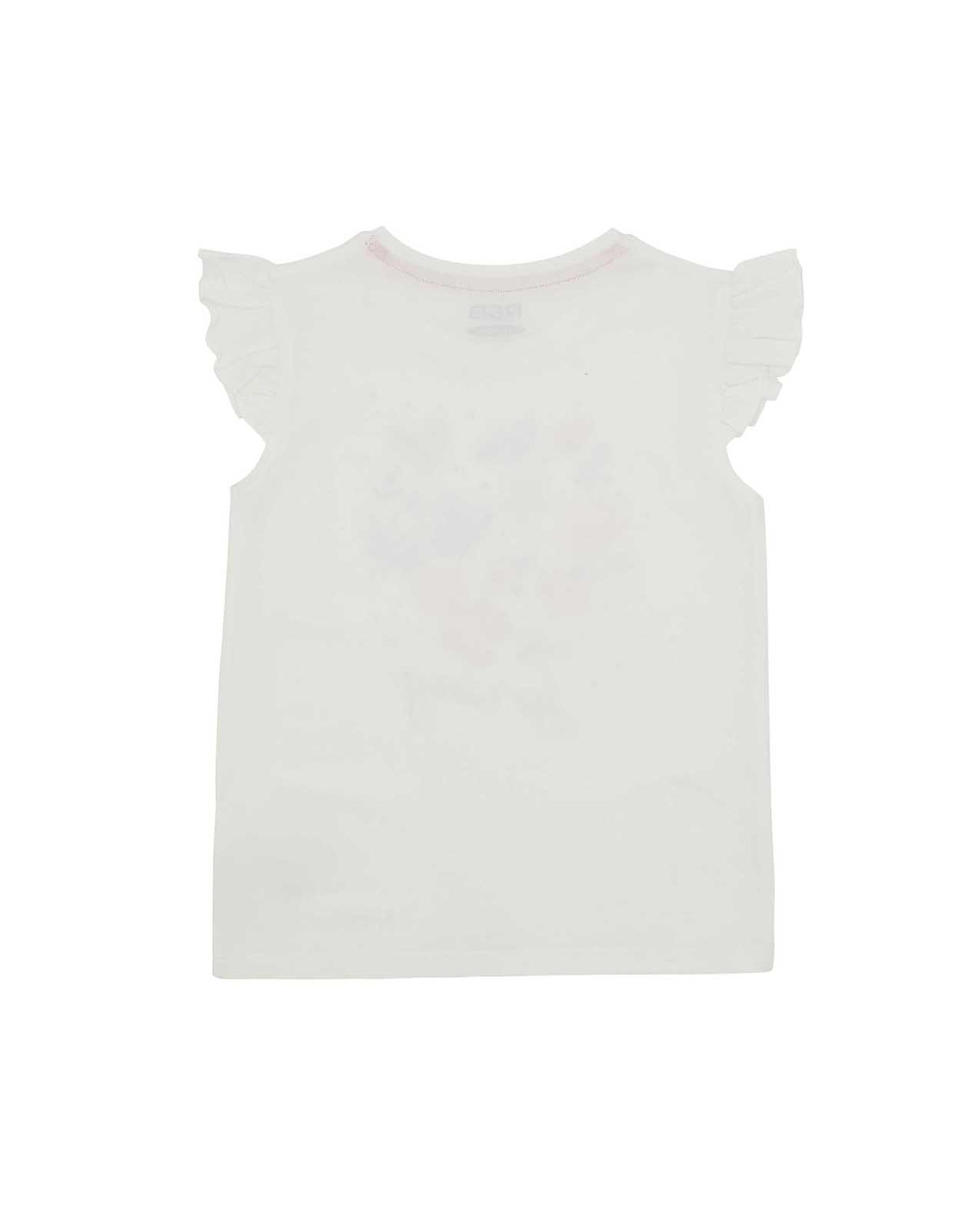 تيشيرت برقبة دائرية وأكمام مكشكشة بطبعة