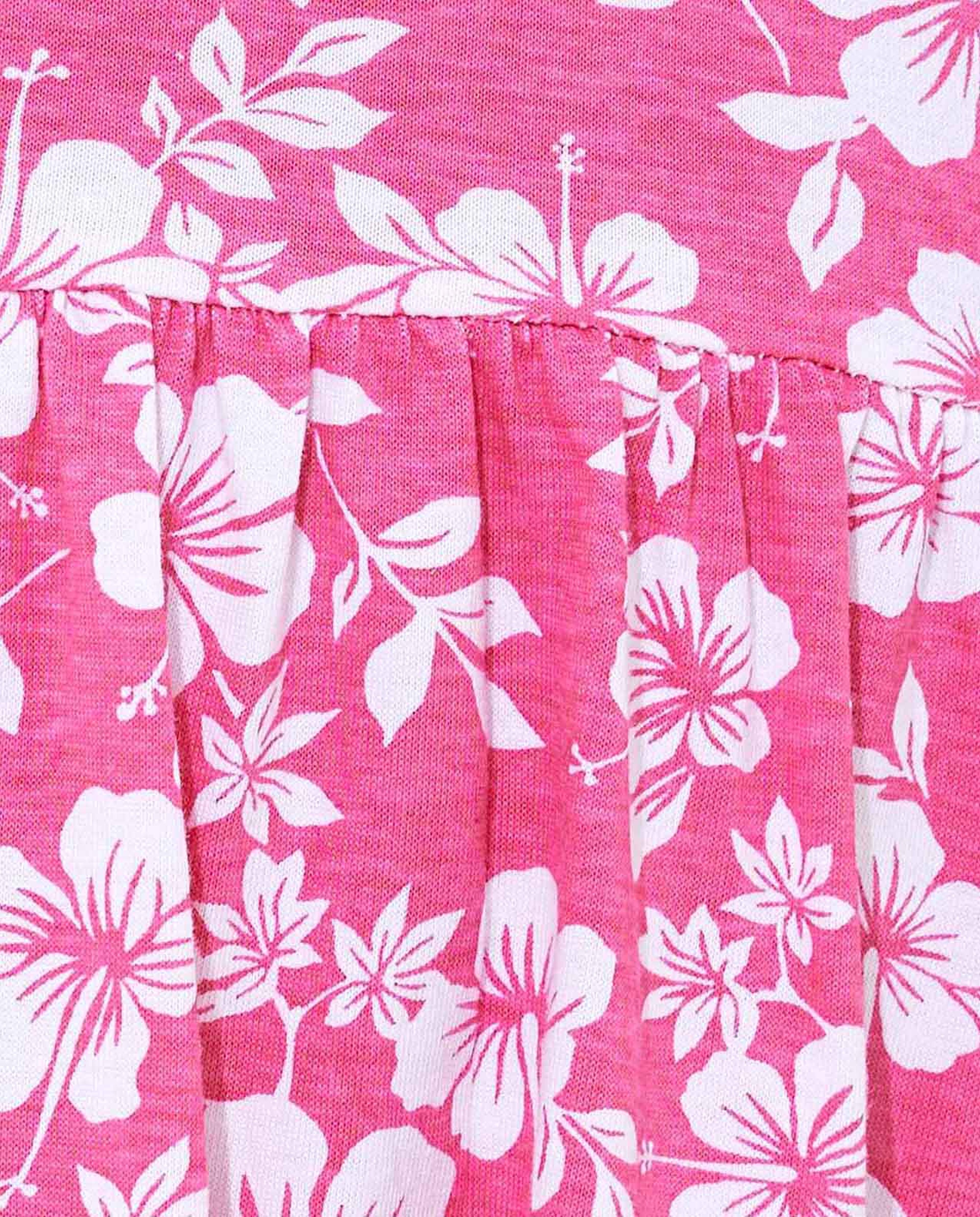 Floral Print Sleeveless Knitted Dress with Round Neck