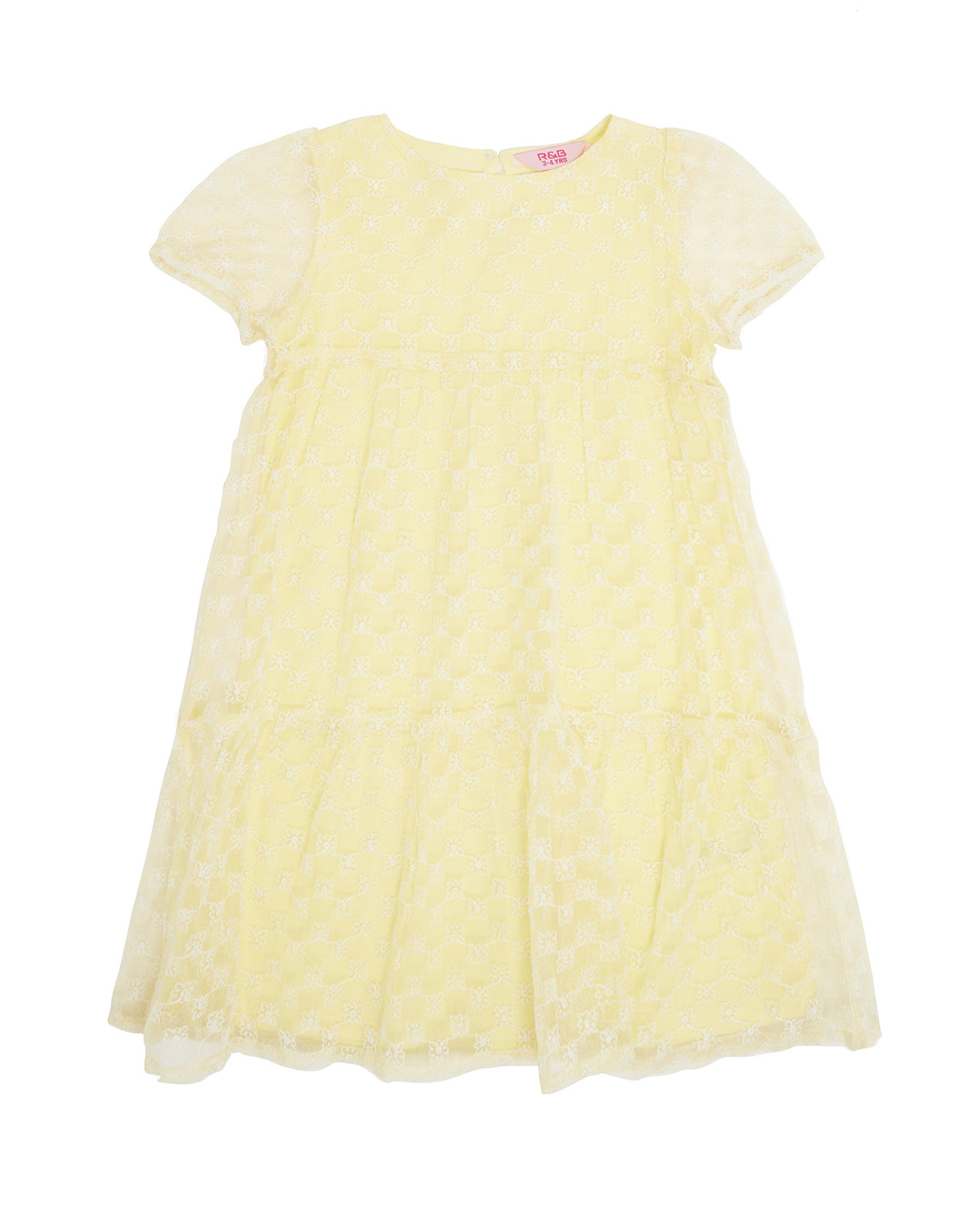 فستان مطرز بياقة دائرية وأكمام كاب