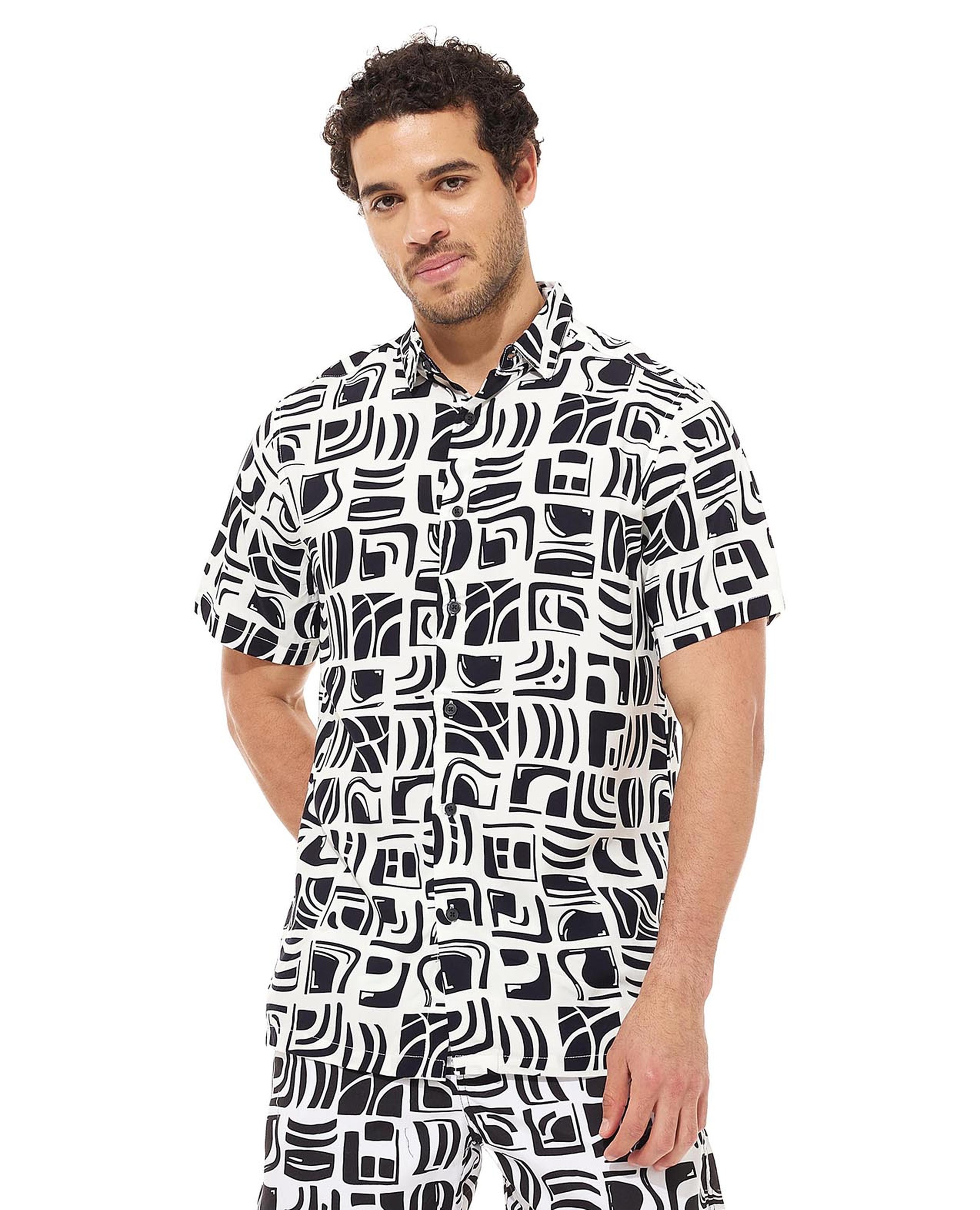 All Over Print Shirt with Classic Collar and Short Sleeves