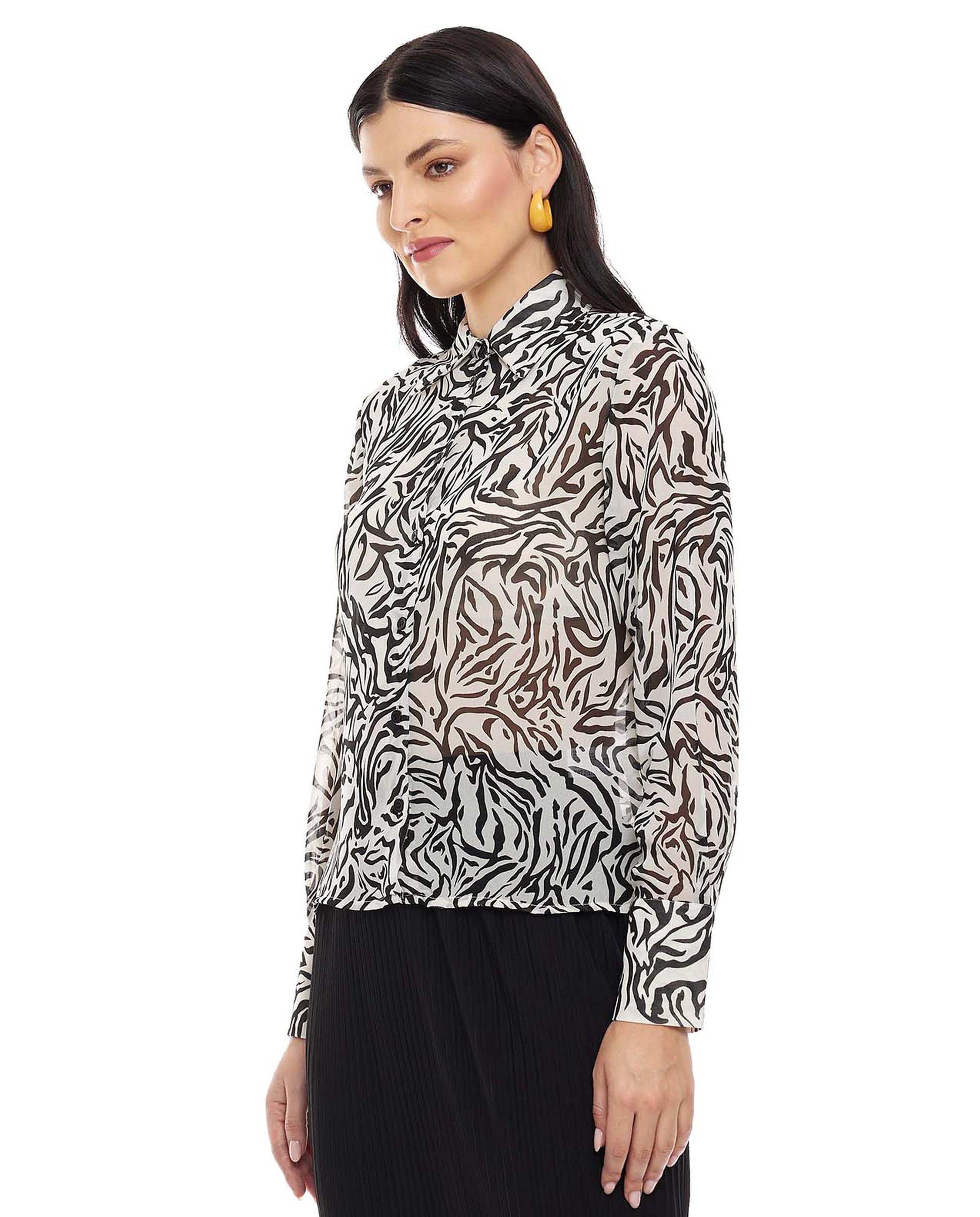 Printed Shirt with Classic Collar and Long Sleeves