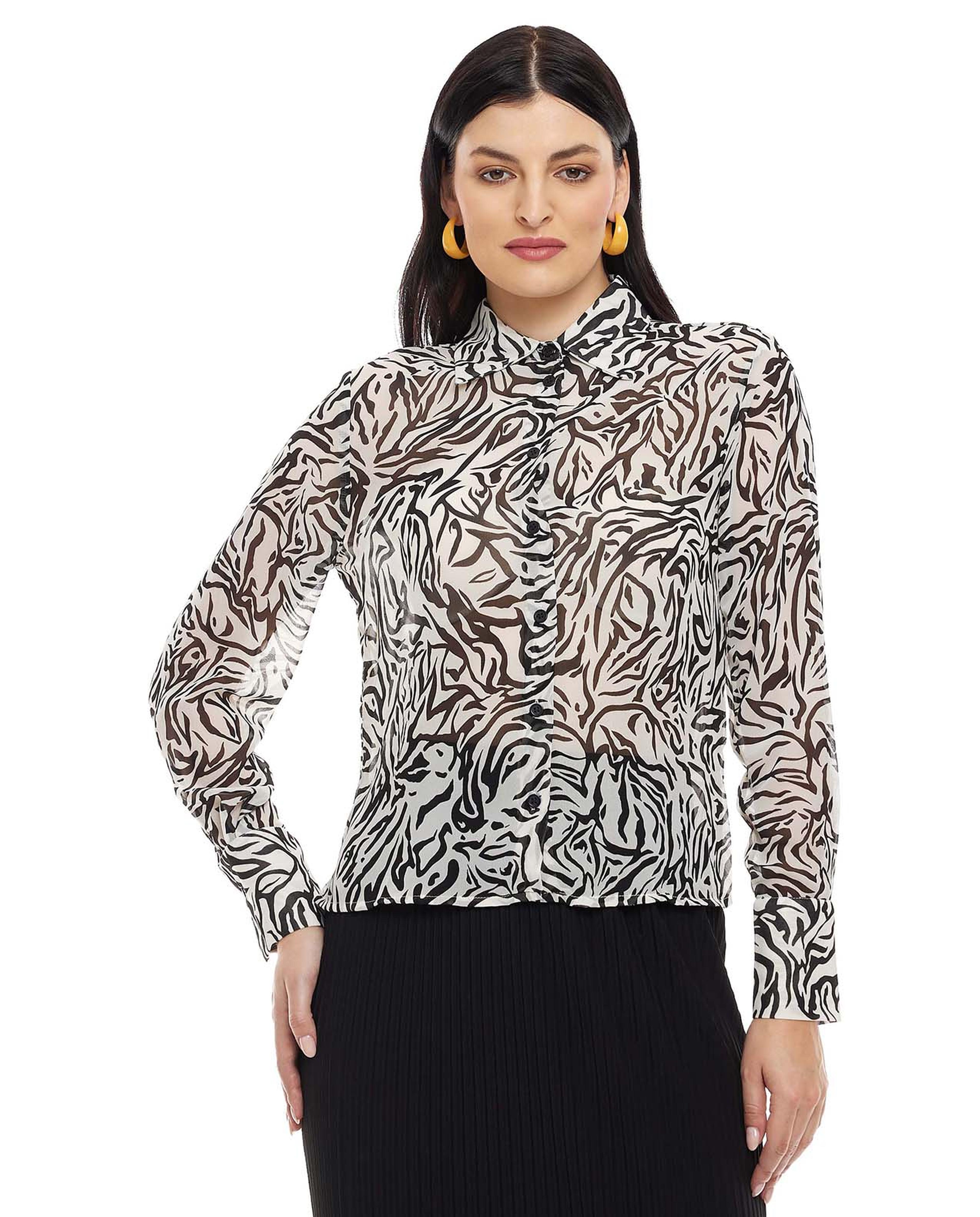 Printed Shirt with Classic Collar and Long Sleeves