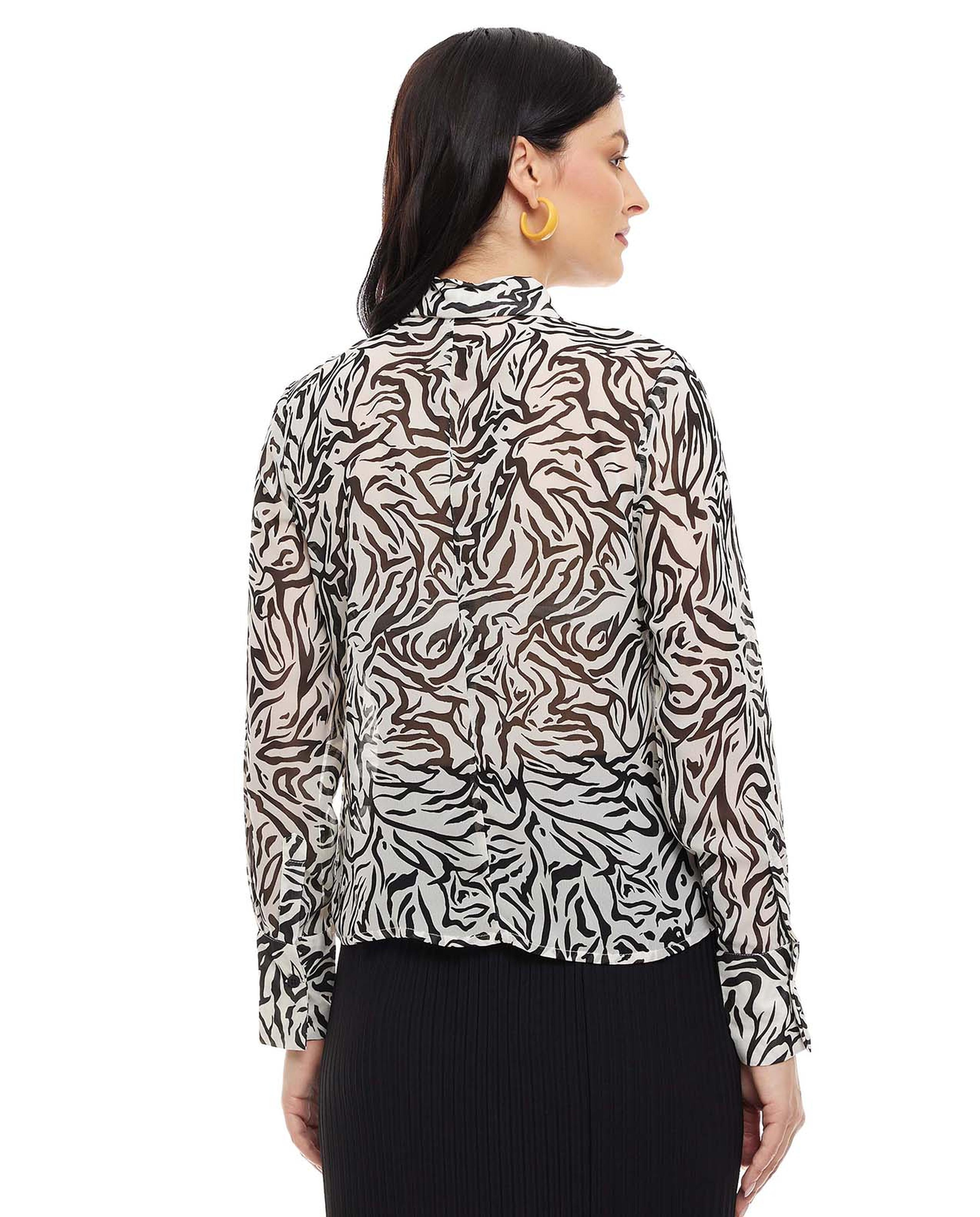 Printed Shirt with Classic Collar and Long Sleeves