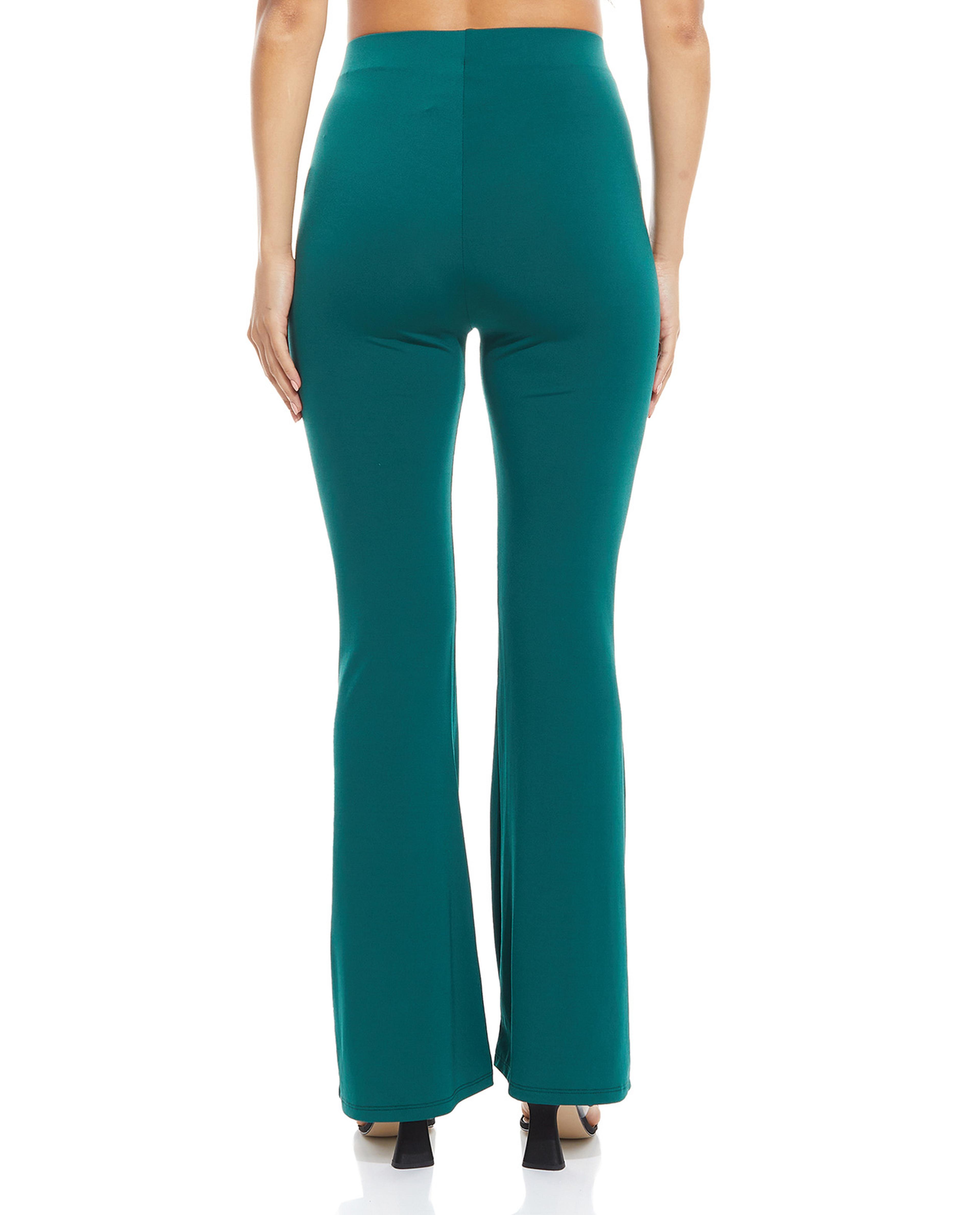 Solid Flared Leg Pants with Elastic Waistband