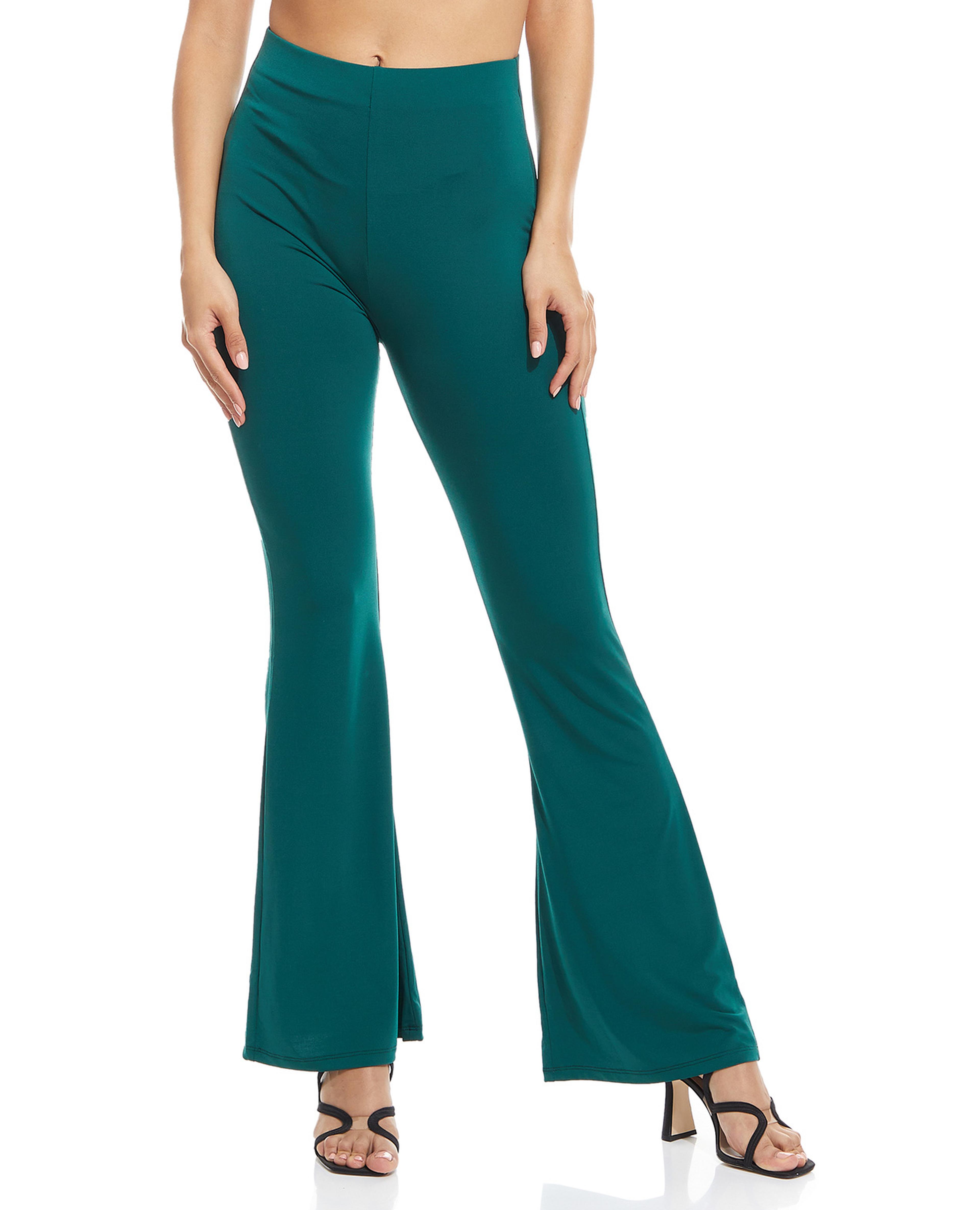 Solid Flared Leg Pants with Elastic Waistband