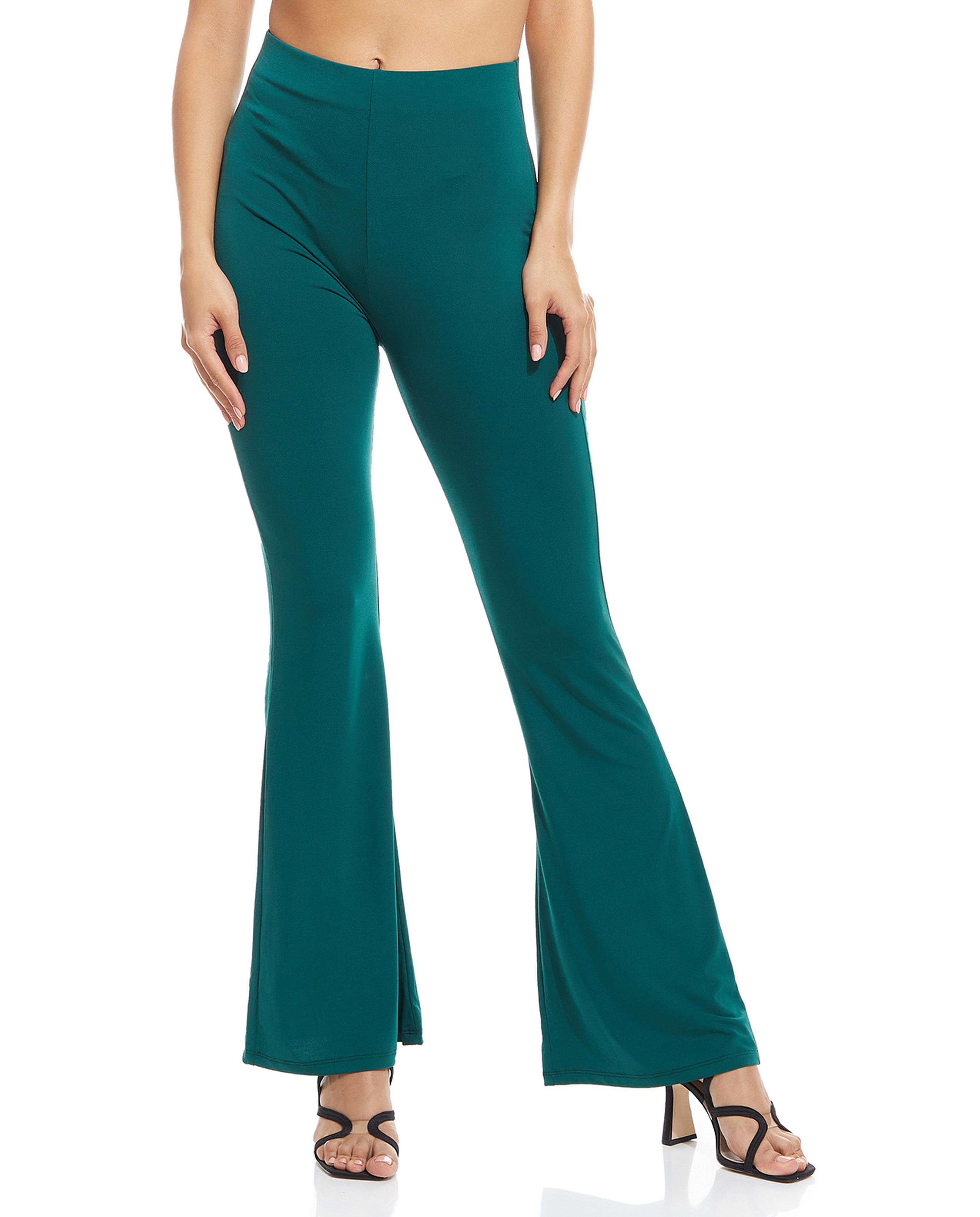 Solid Flared Leg Pants with Elastic Waistband