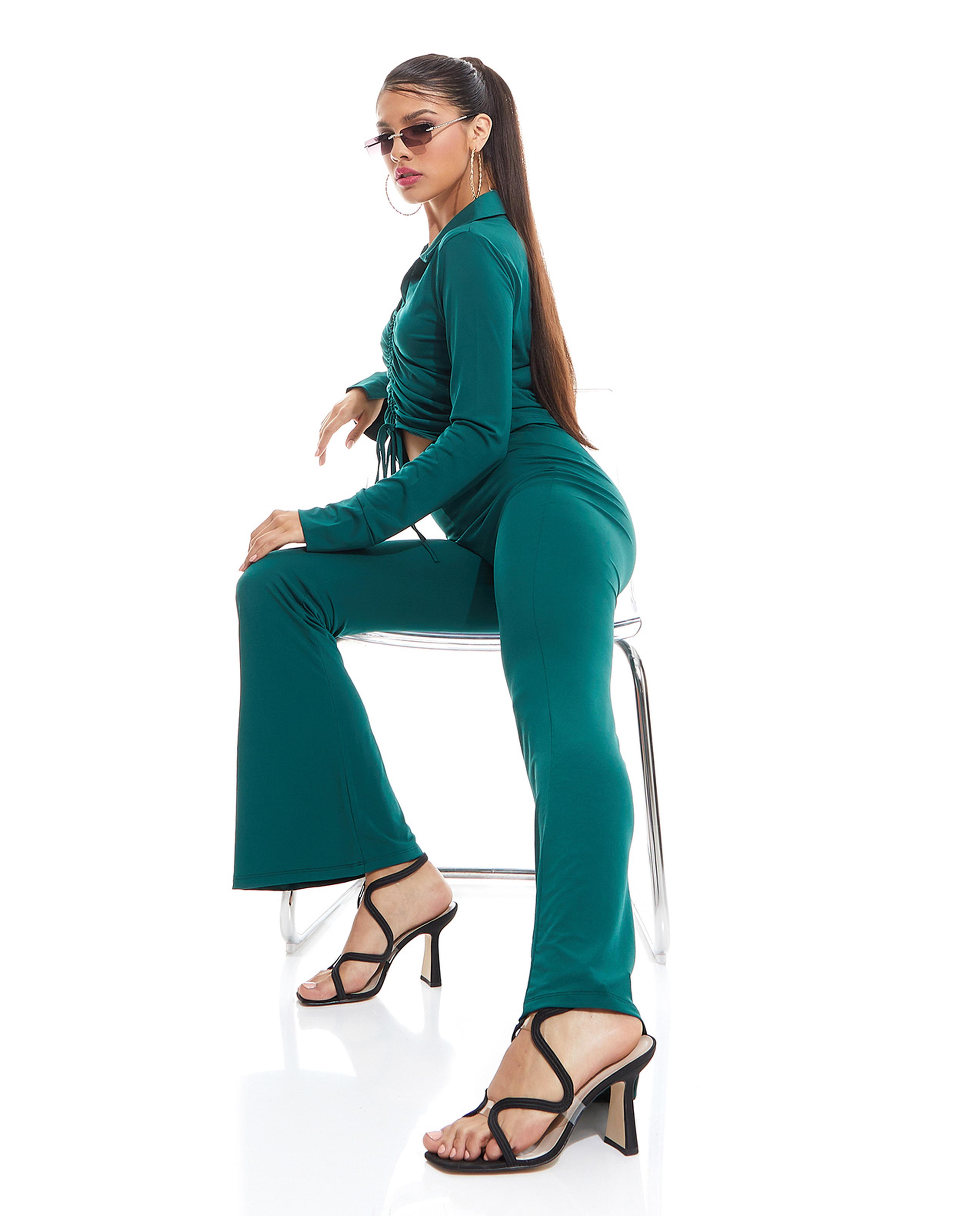 Solid Flared Leg Pants with Elastic Waistband