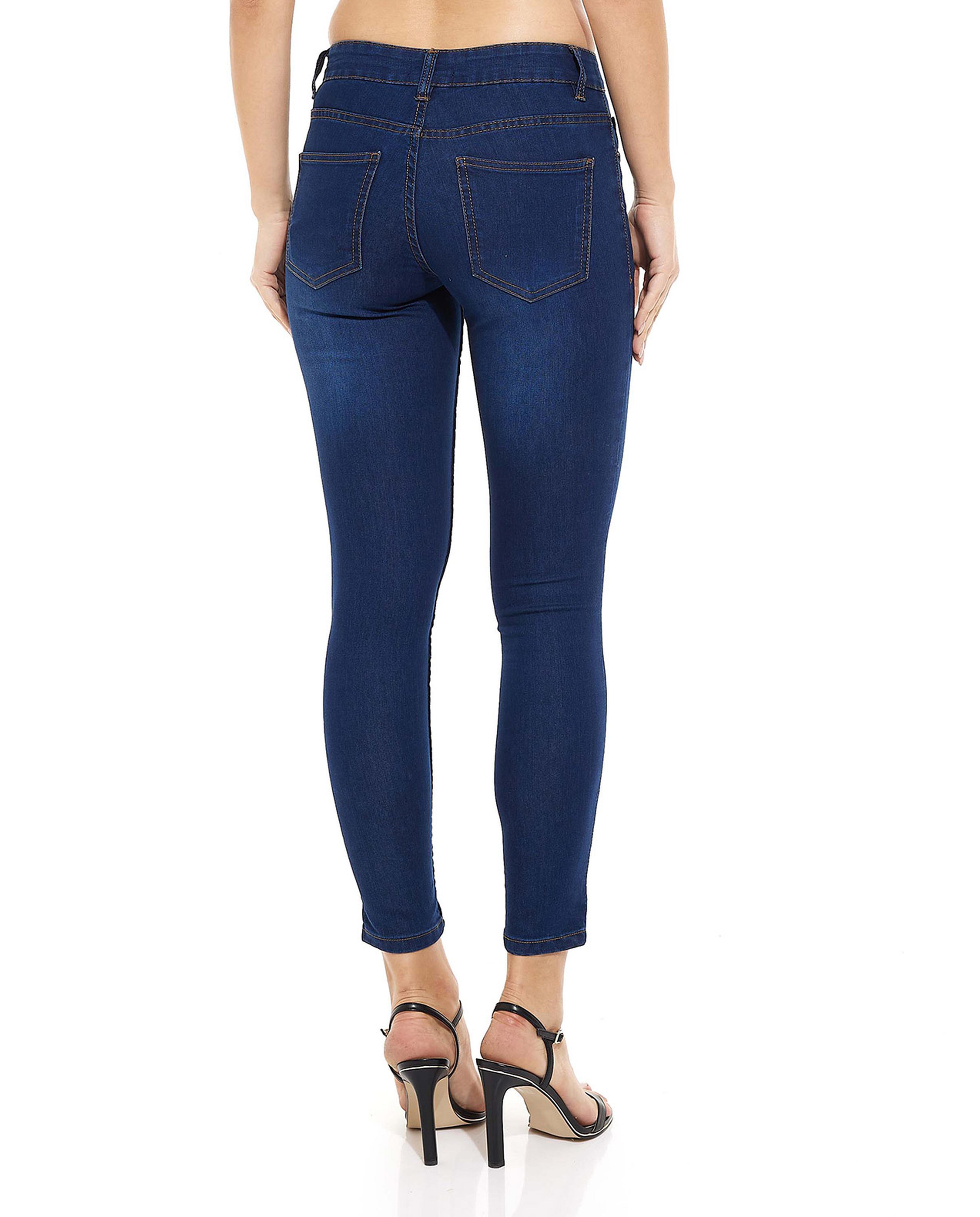 بنطال جينز بخصر متوسط بأزرار