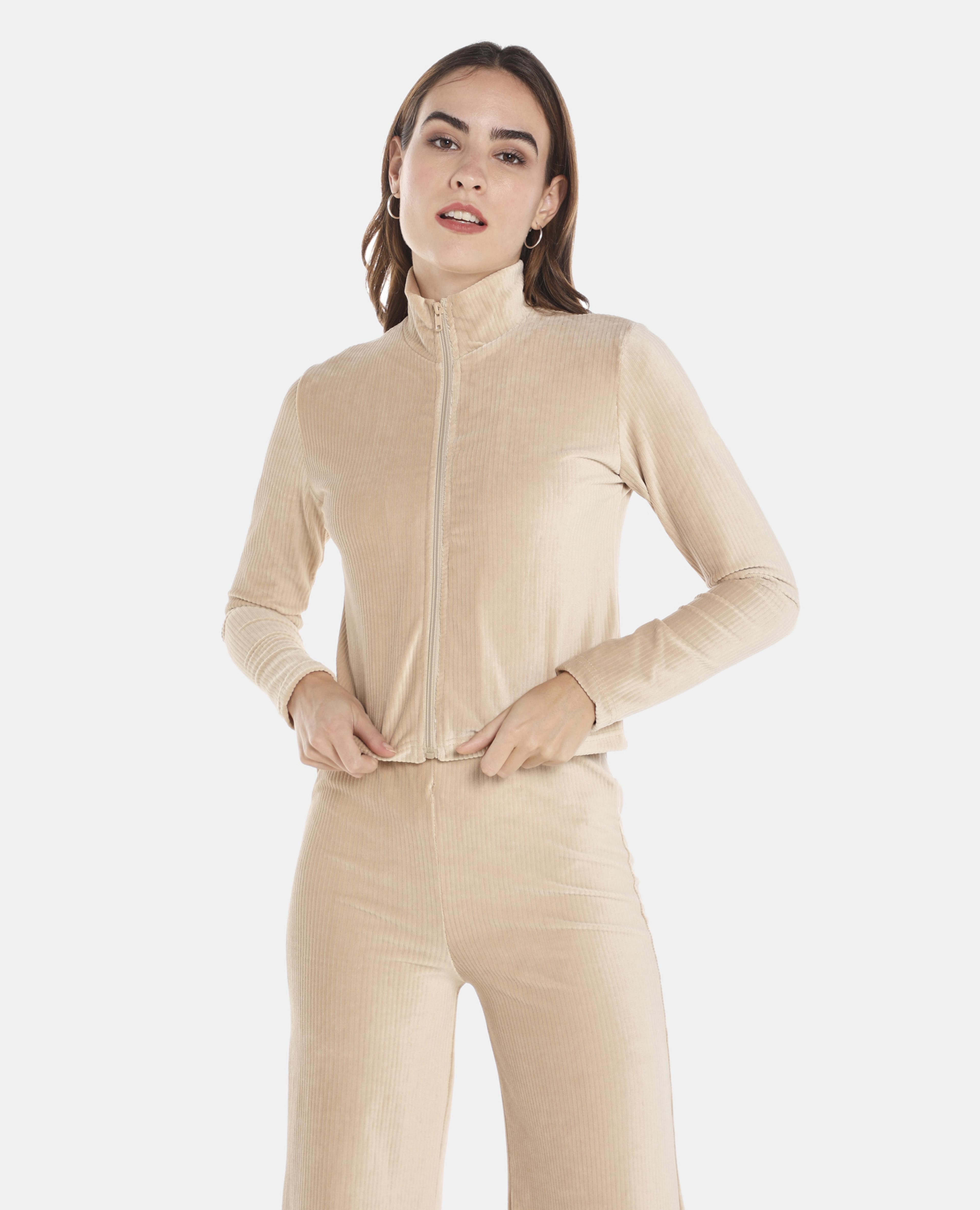 Beige Polyester Casual Jacket