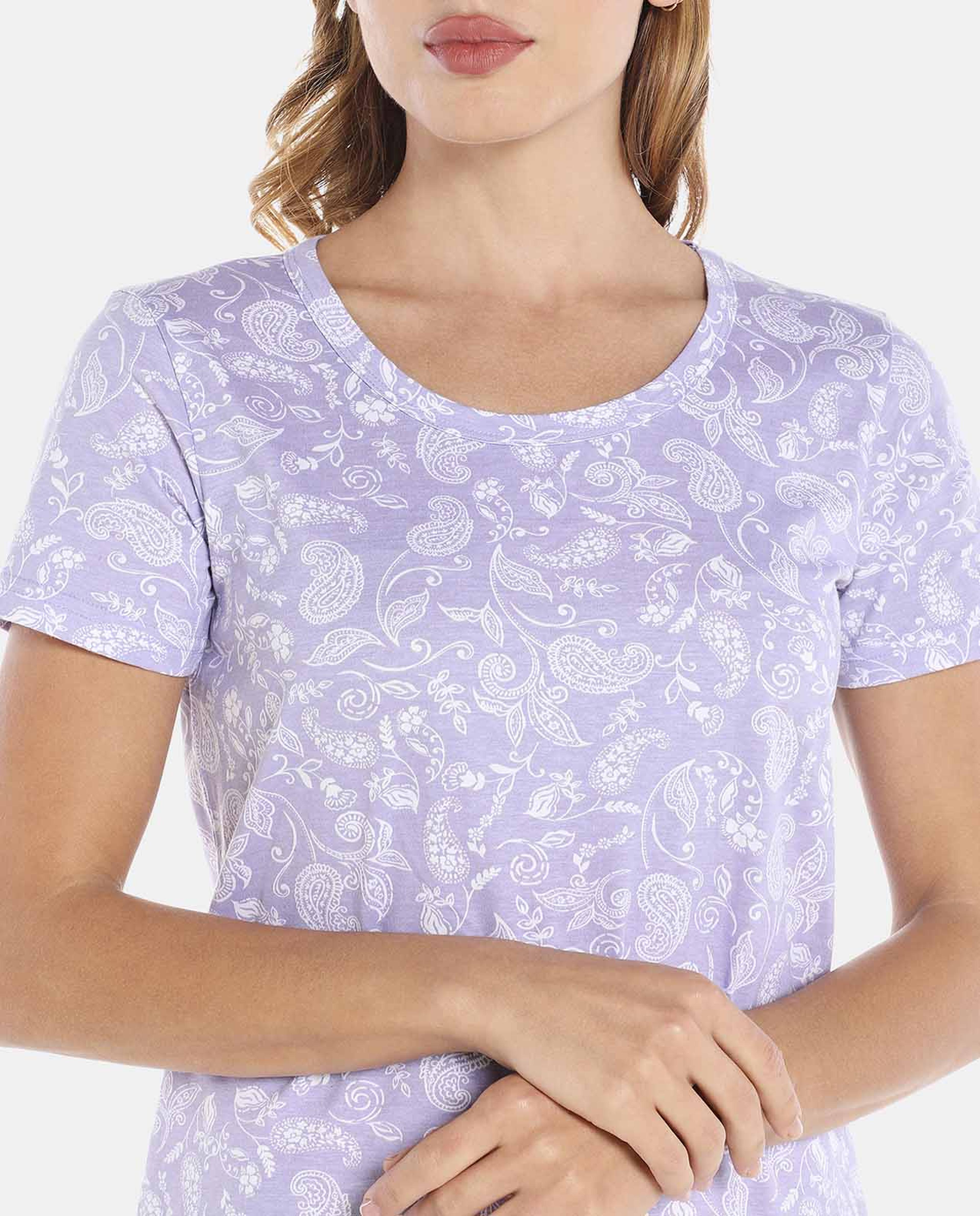 Lilac Printed Round Neck Nightdress
