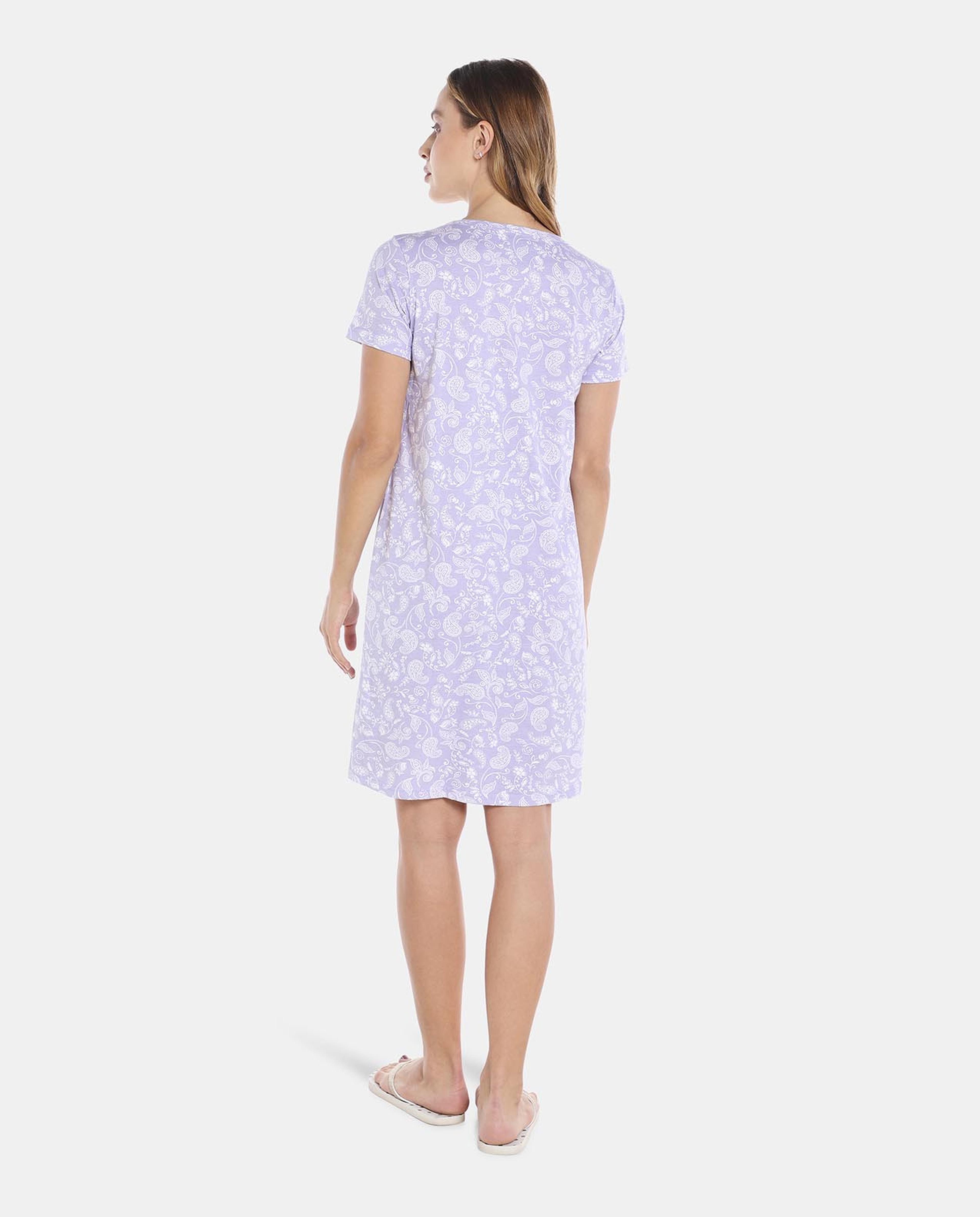 Lilac Printed Round Neck Nightdress