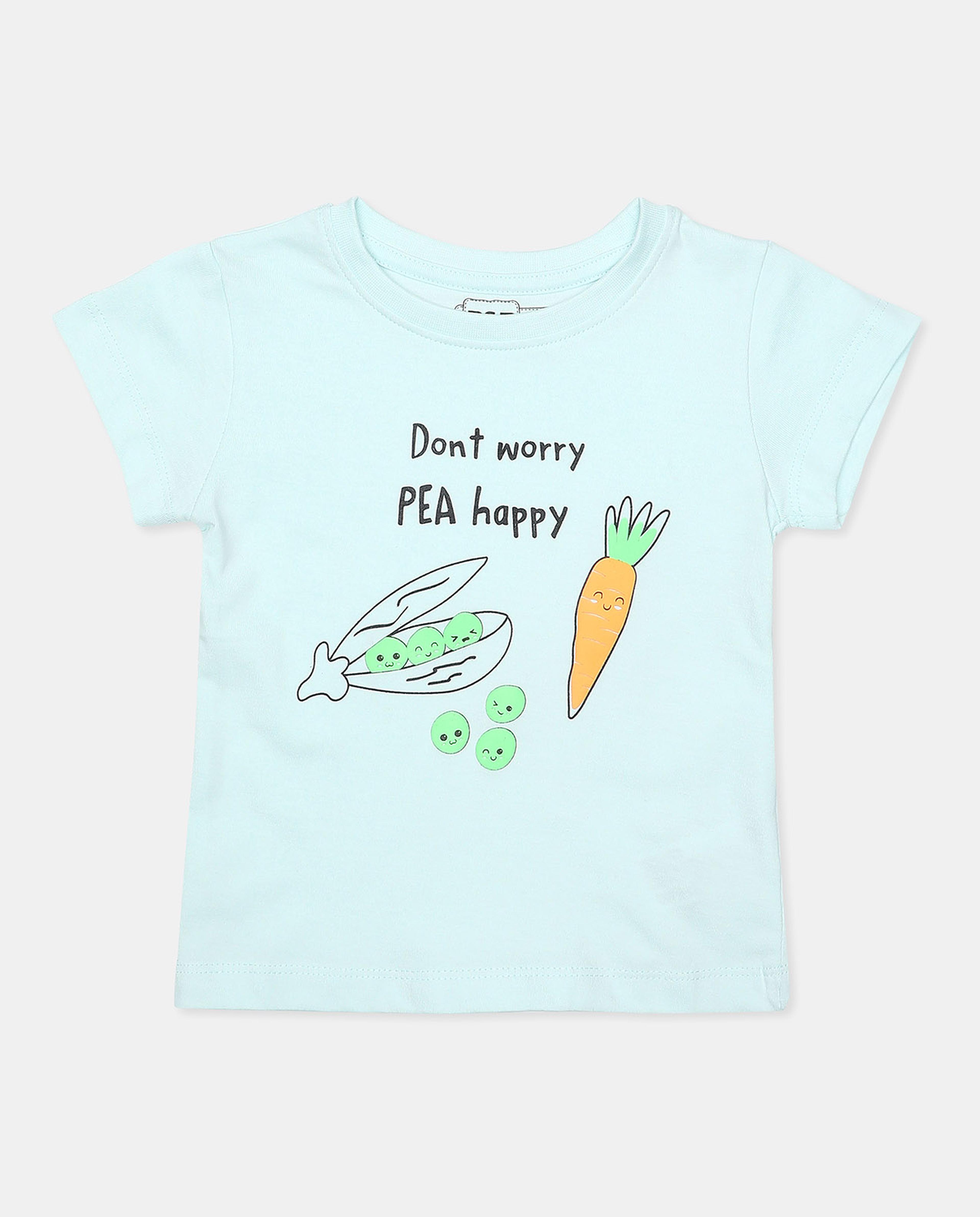 تيشيرت بياقة مستديرة وأكمام قصيرة وطبعة