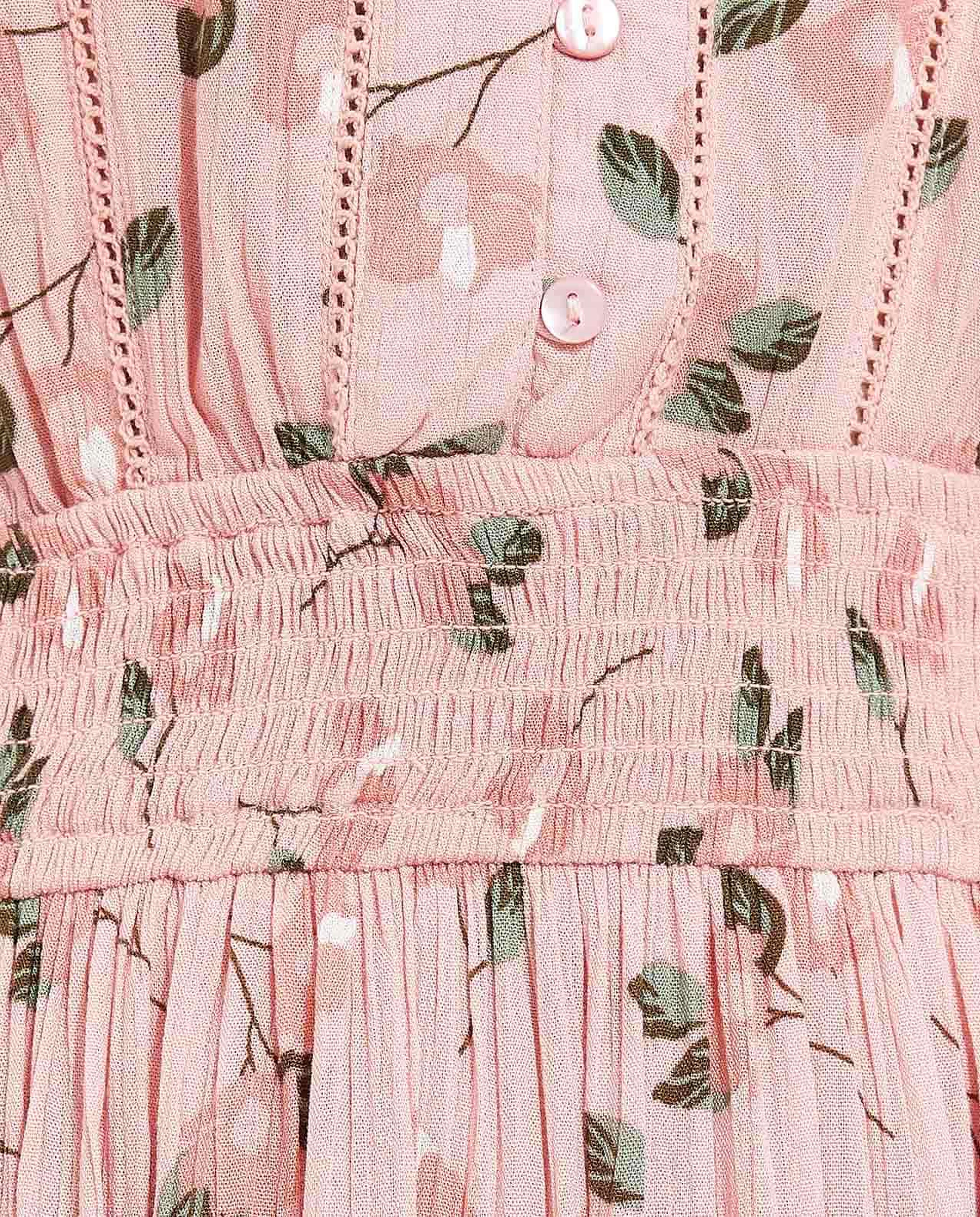 فستان بياقة بفتحة وأكمام 3/4 بطبعة الورود