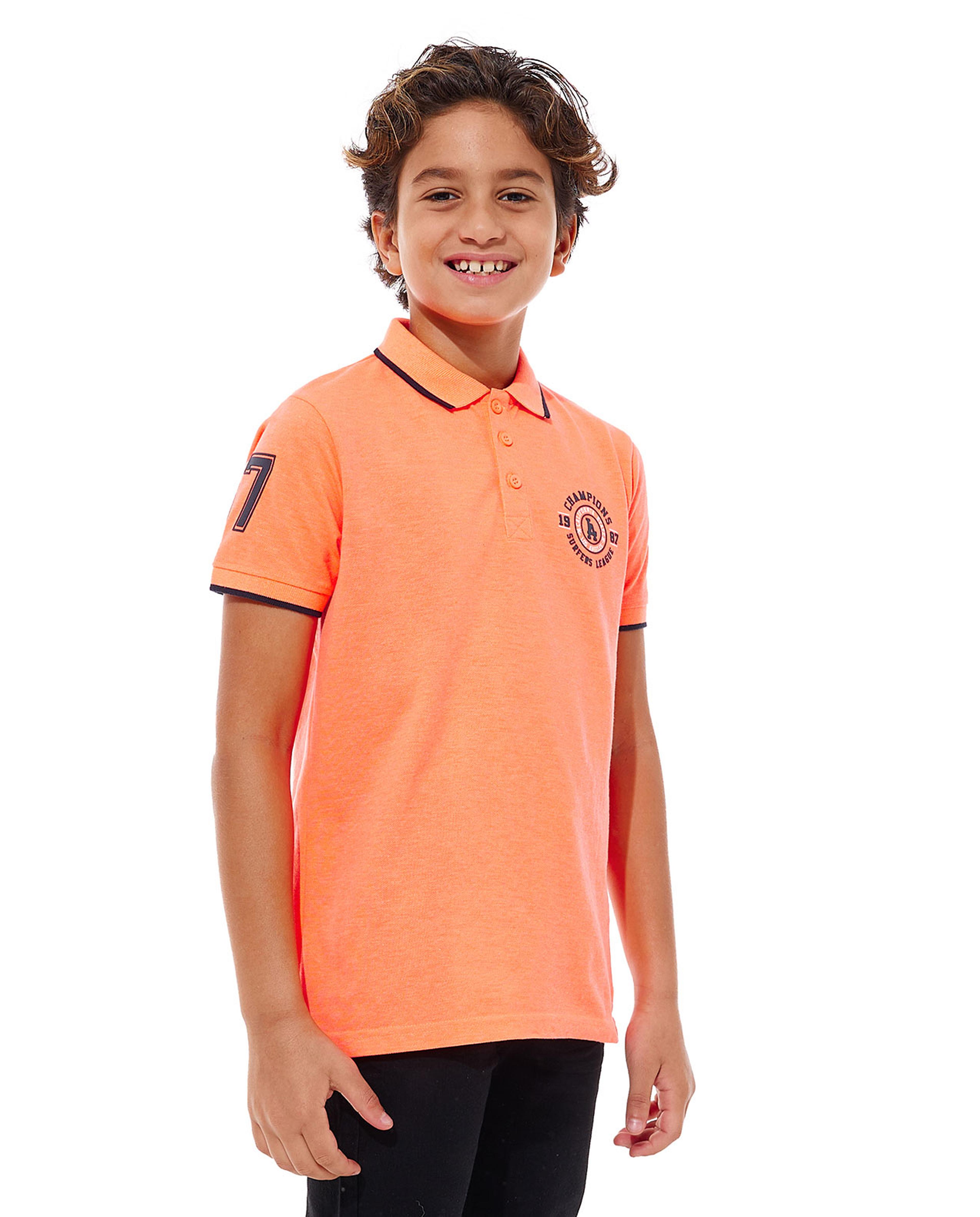 Print Detail Polo T-Shirt with Short Sleeves