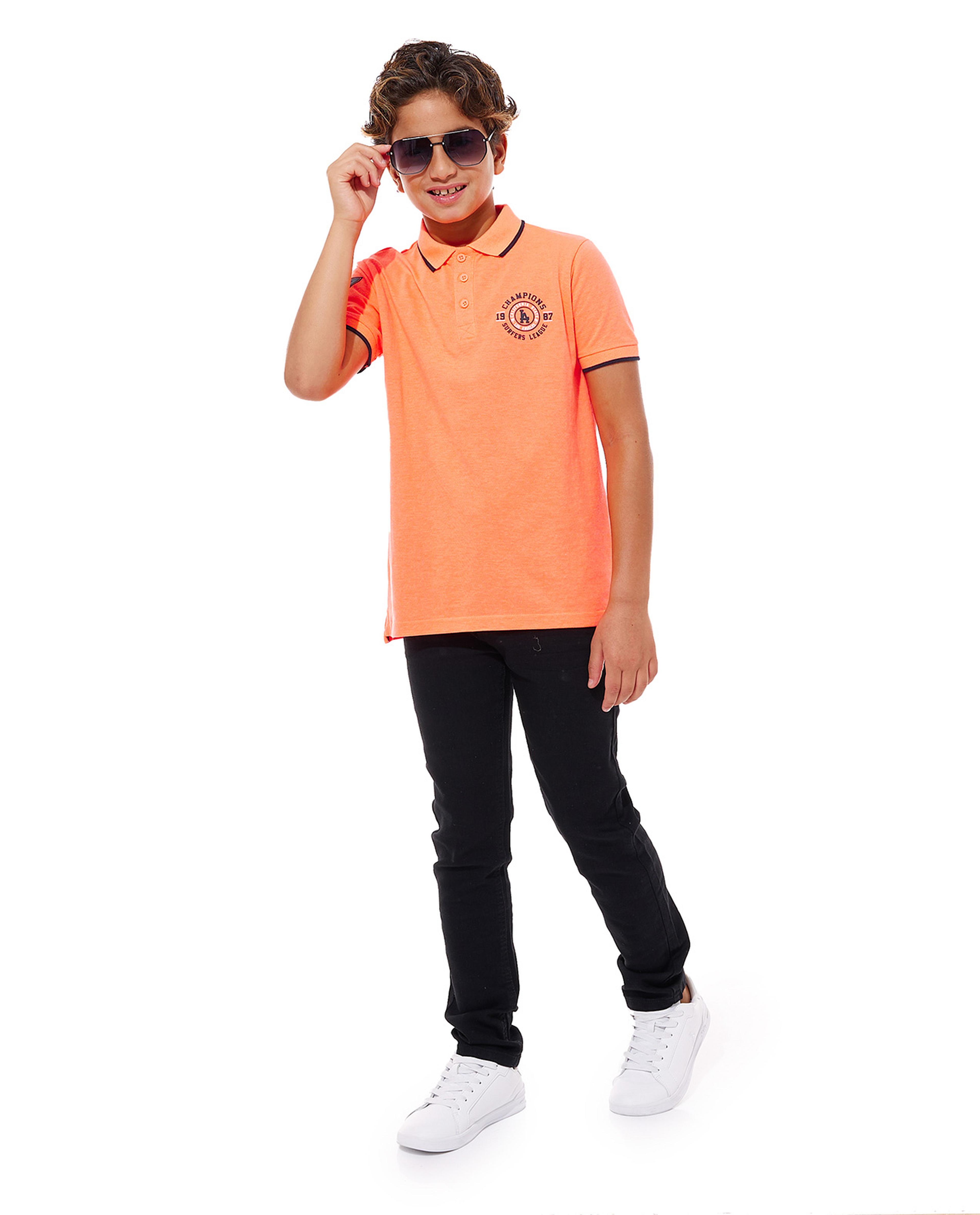 Print Detail Polo T-Shirt with Short Sleeves