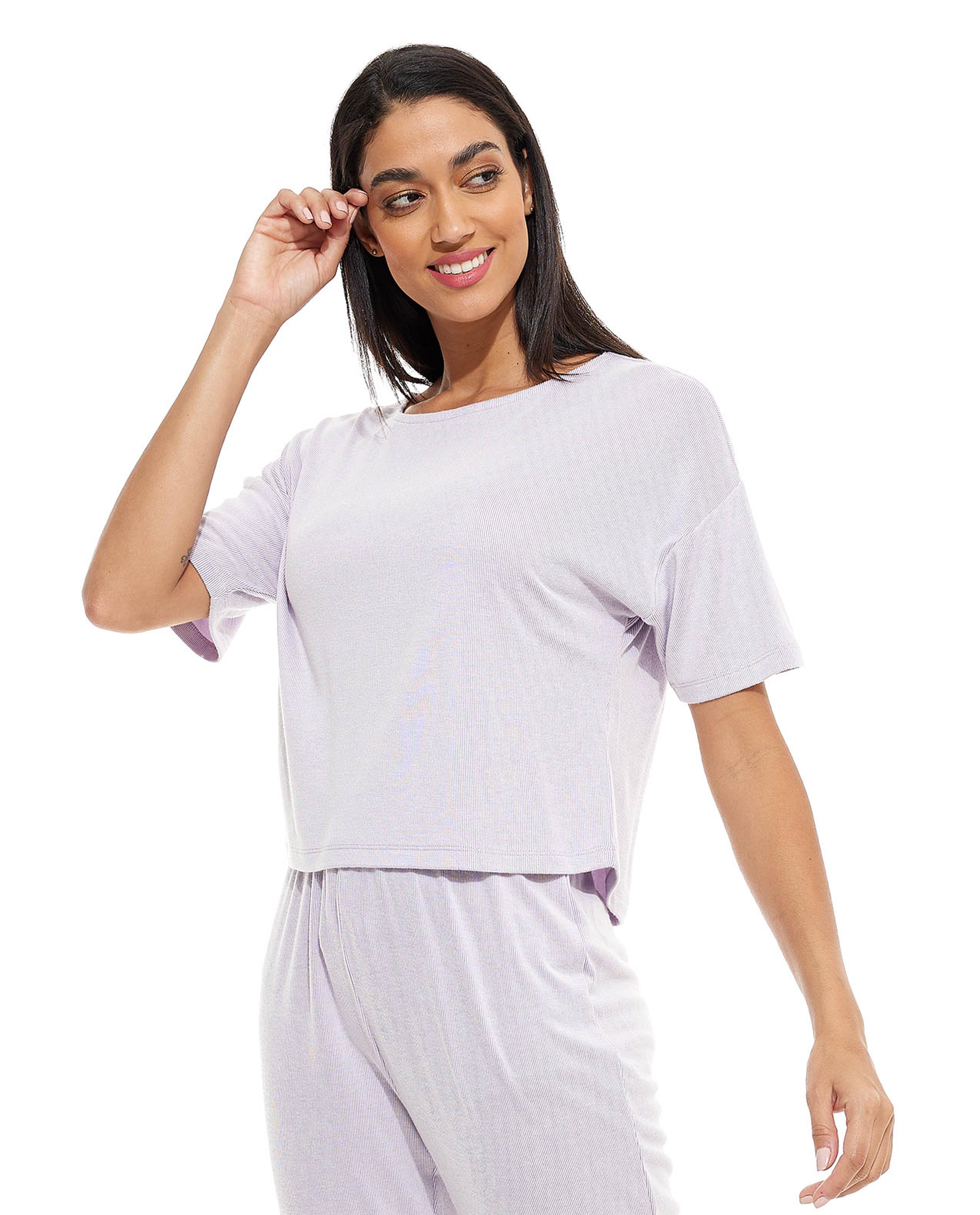 Solid Sleep Top with Crew Neck and Short Sleeves