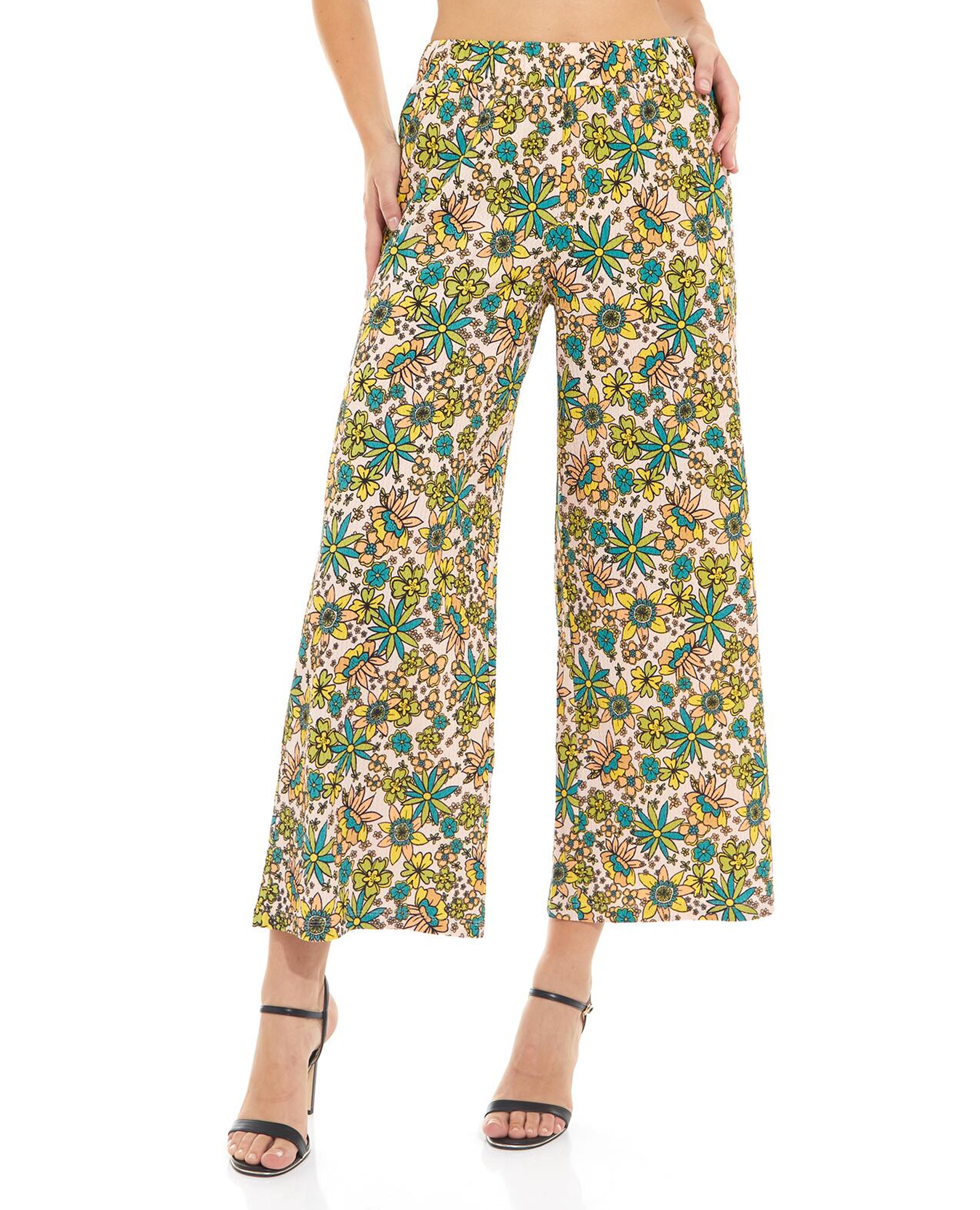Floral Print Knit Pants with Elastic Waist