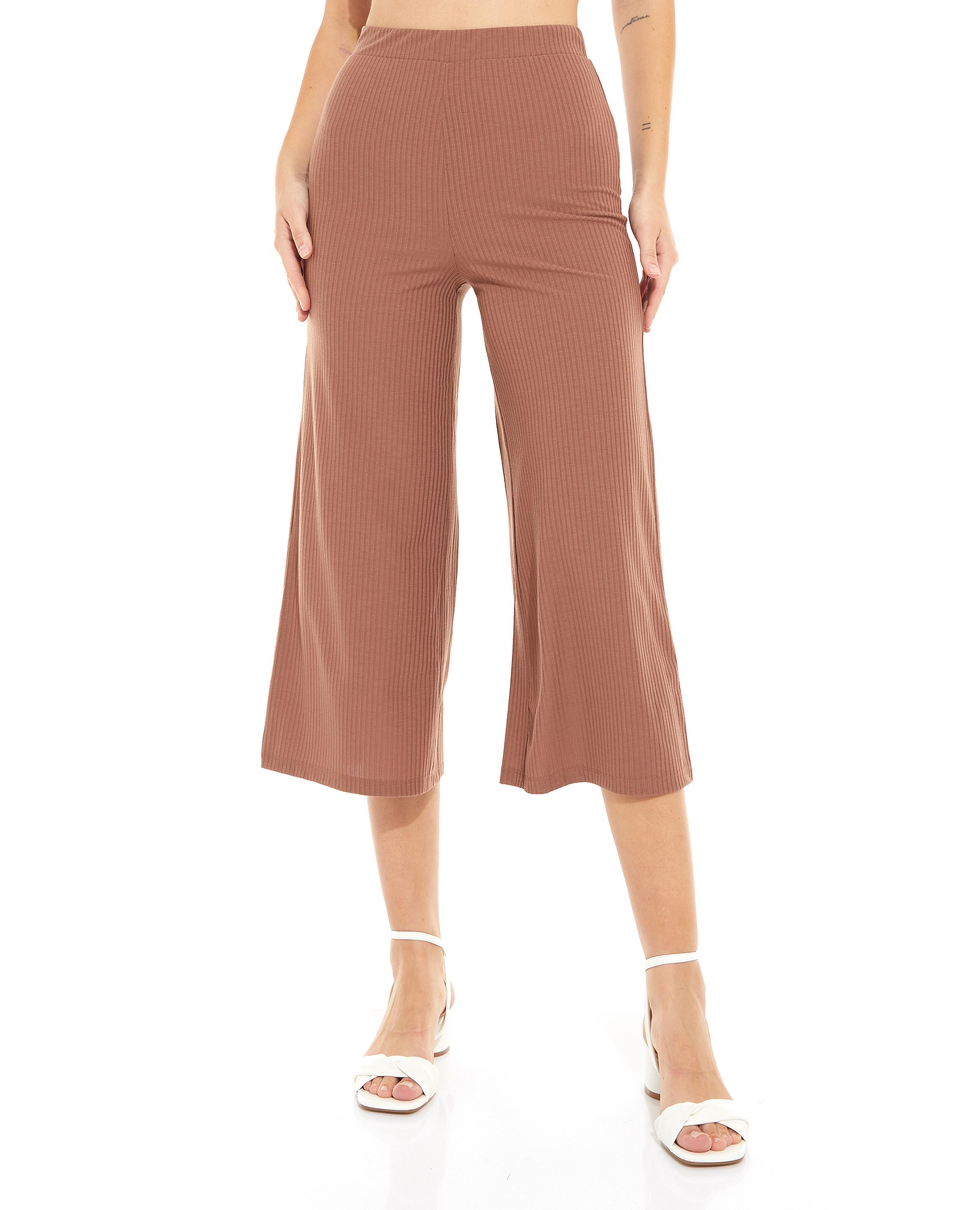 Ribbed Knit Pants with Elastic Waist