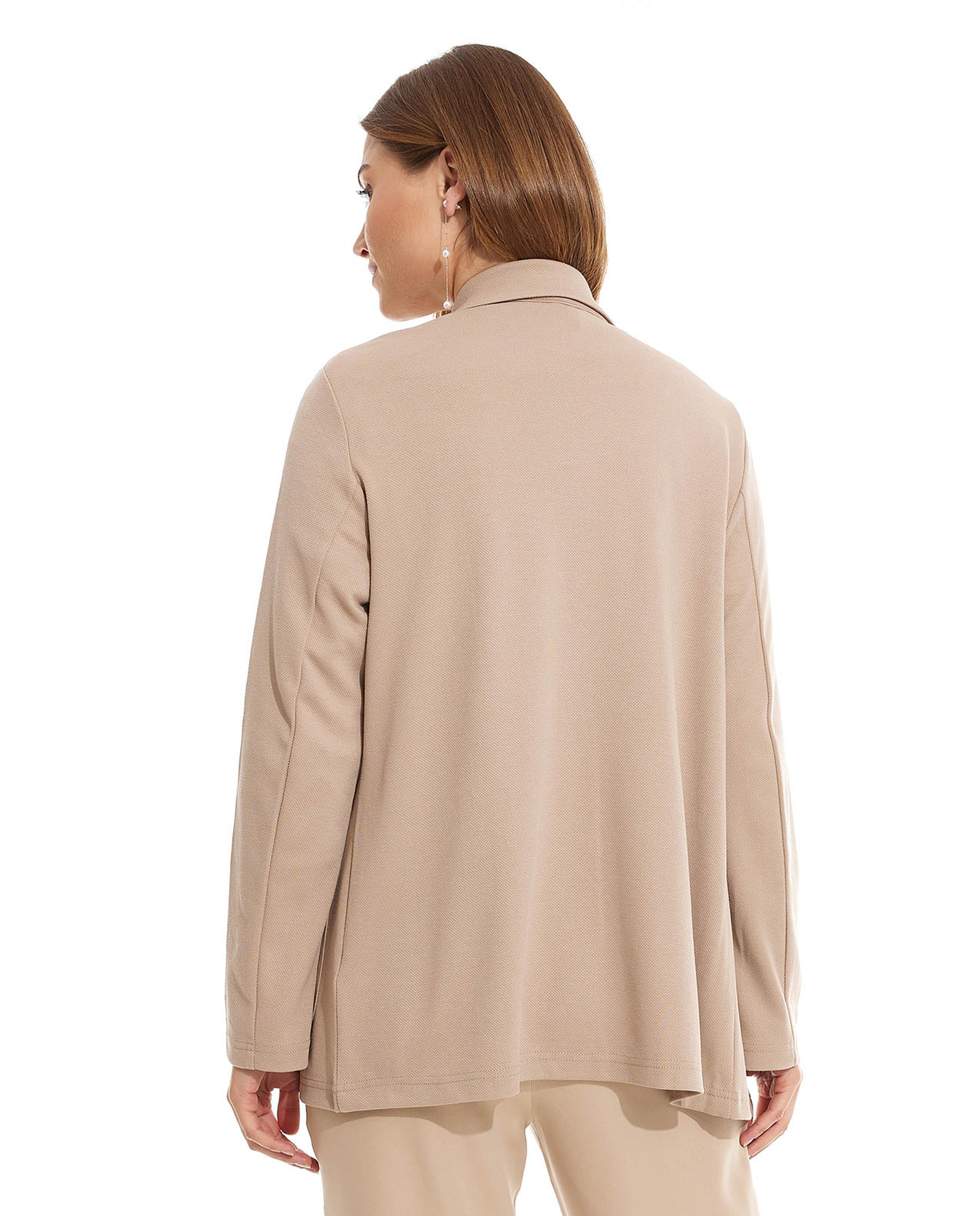 Solid Blazer with Lapel Collar and Long Sleeves