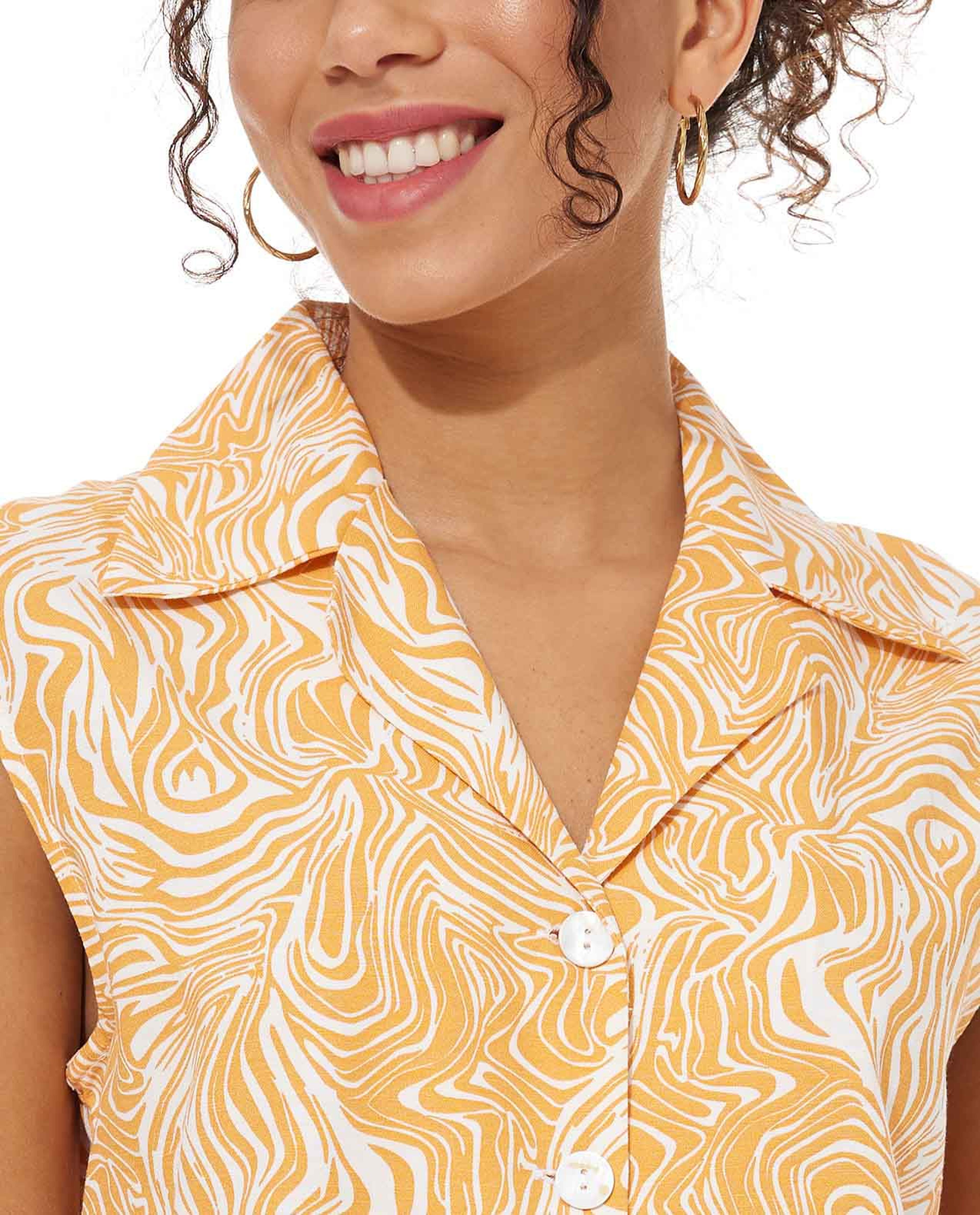 قميص بدون أكمام بياقة ليبل برباط خصر