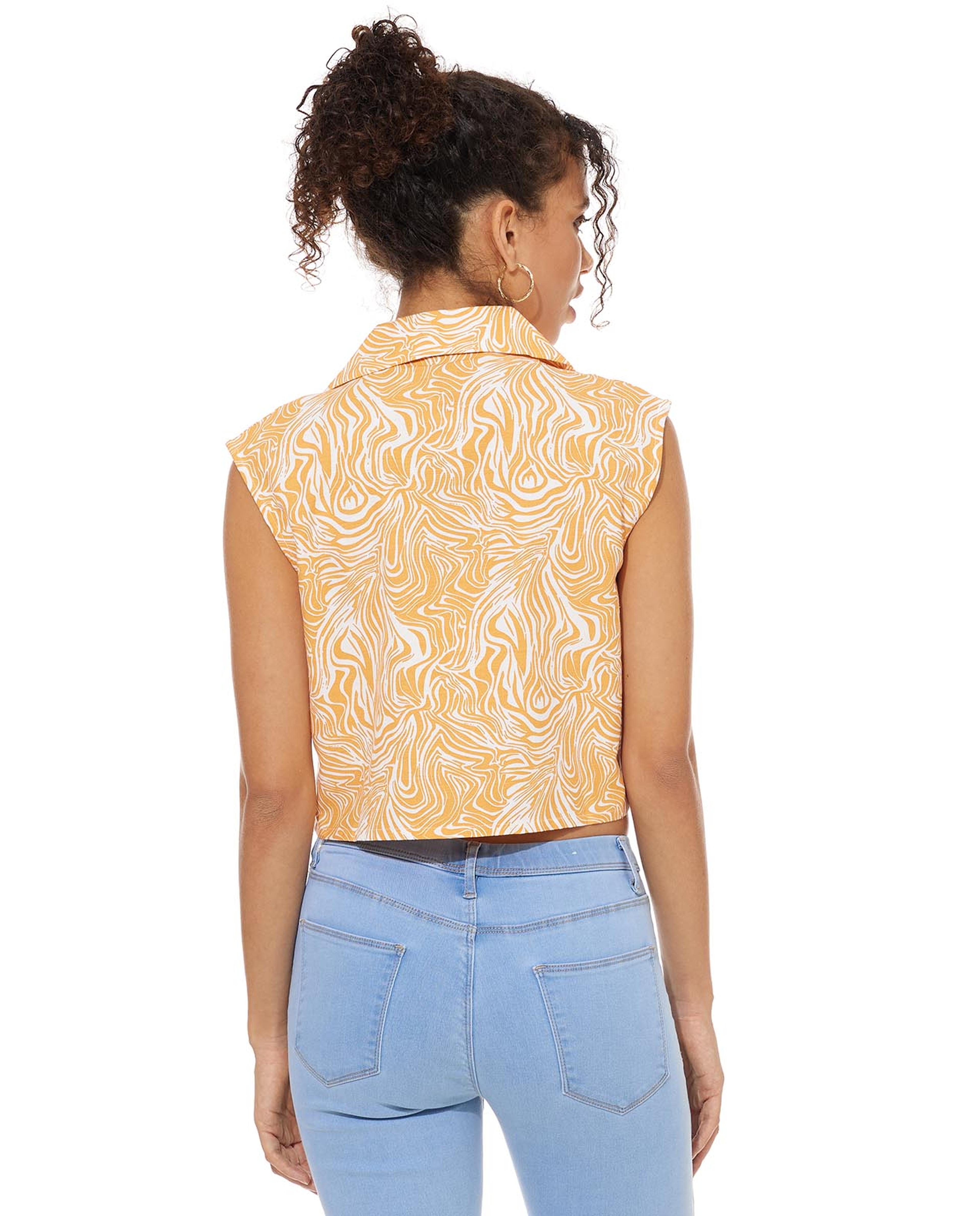 قميص بدون أكمام بياقة ليبل برباط خصر