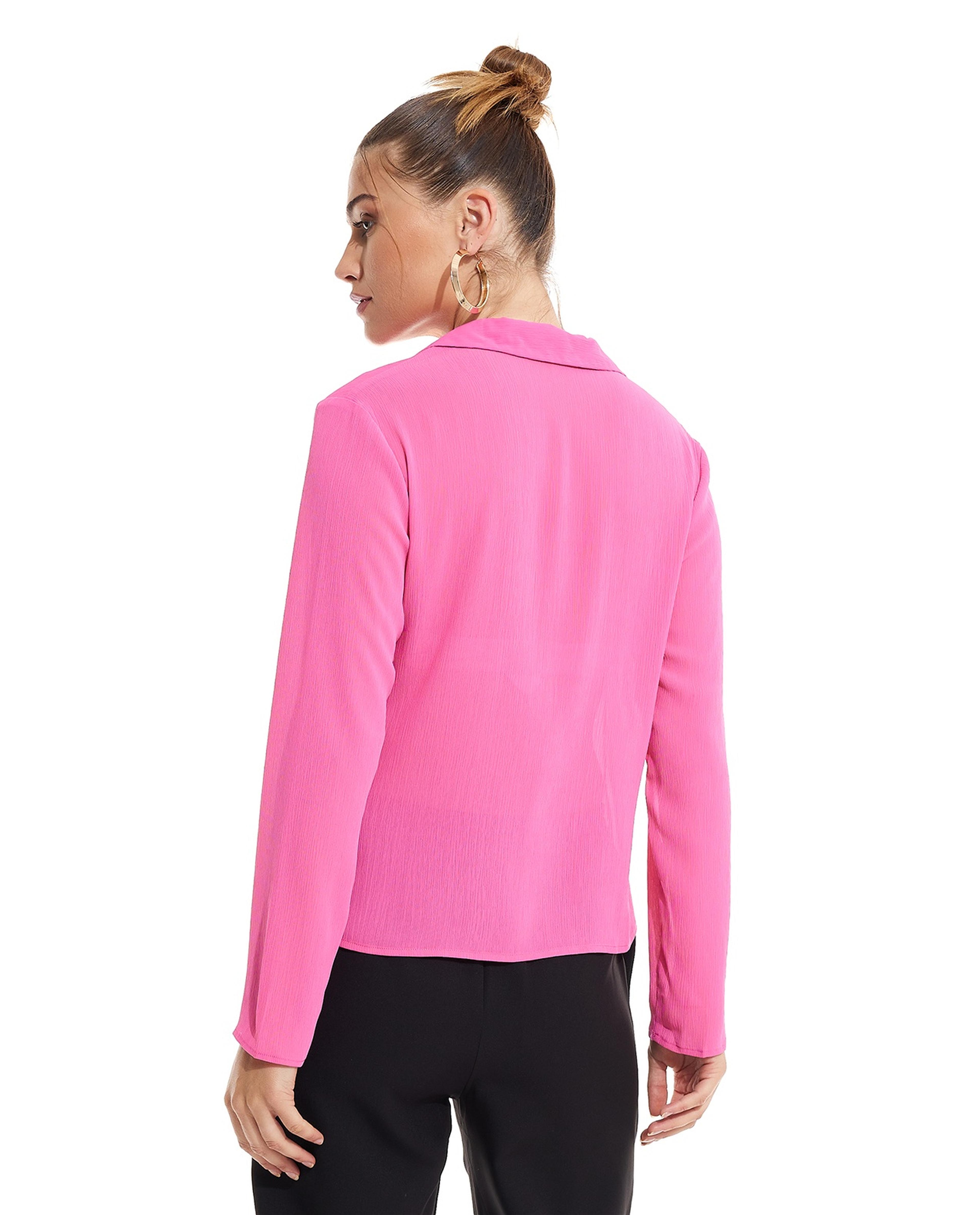 قميص سادة بياقة لابل وأكمام طويلة