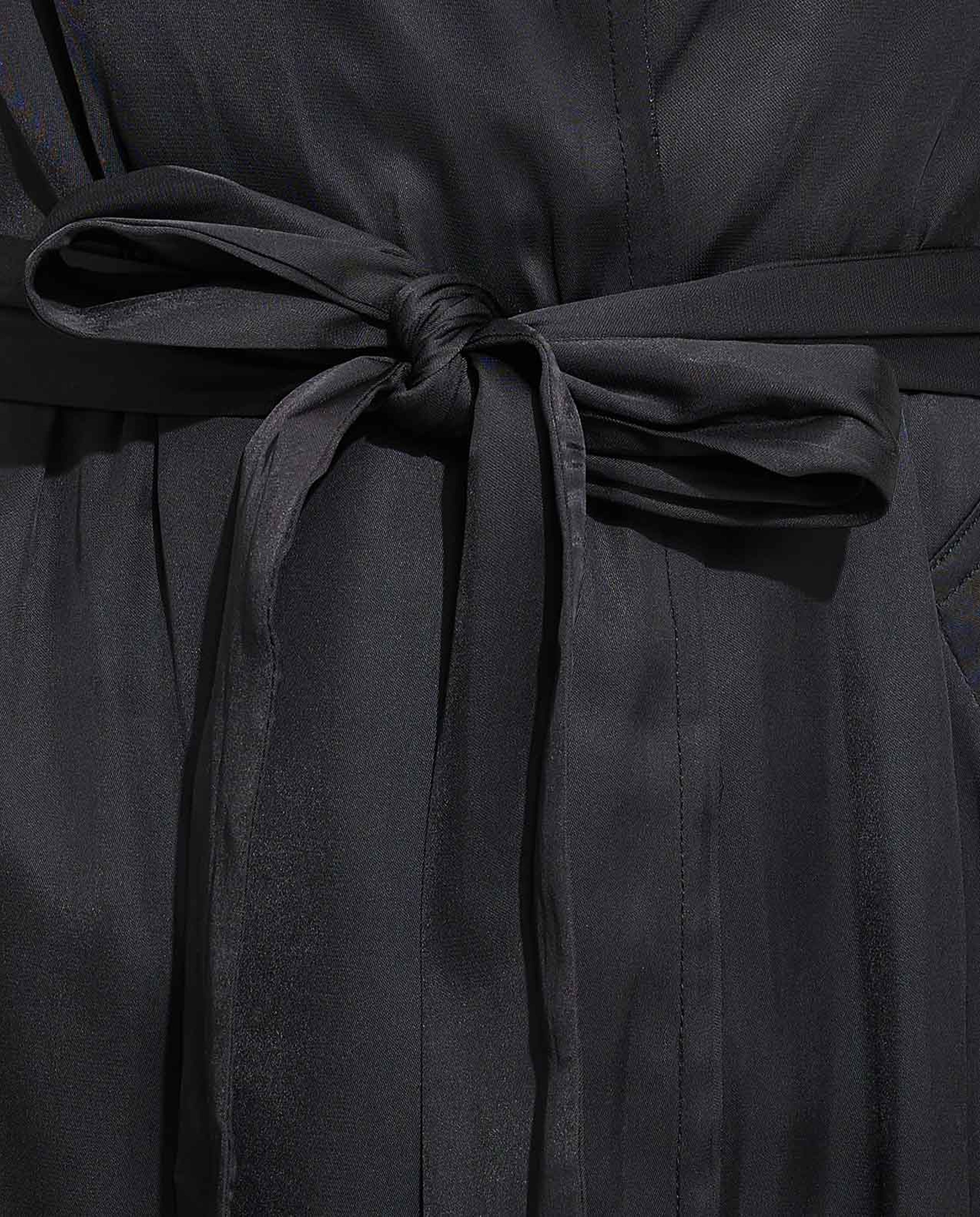 Solid Lapel Collar Overcoat with Waist Belt