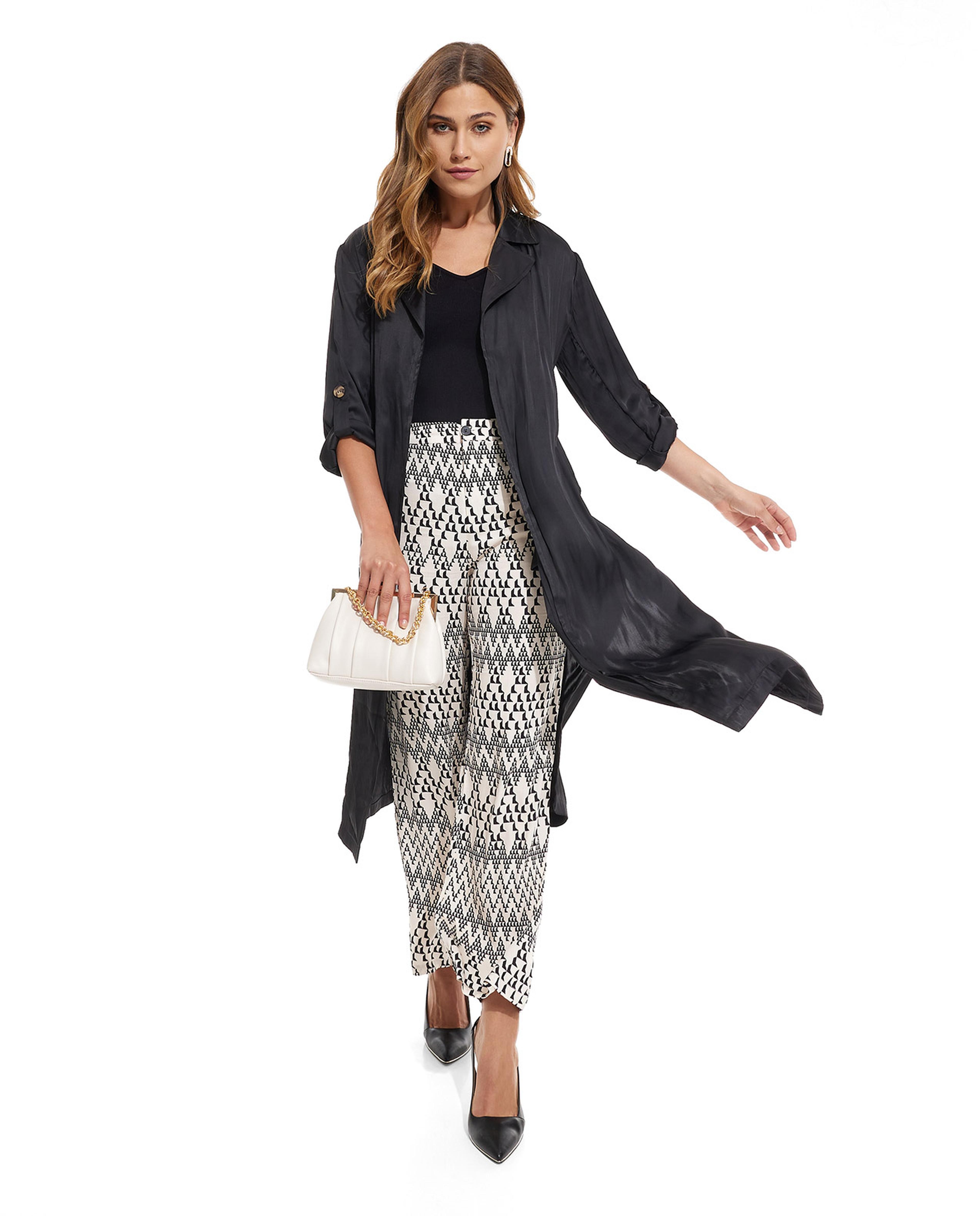 Solid Lapel Collar Overcoat with Waist Belt