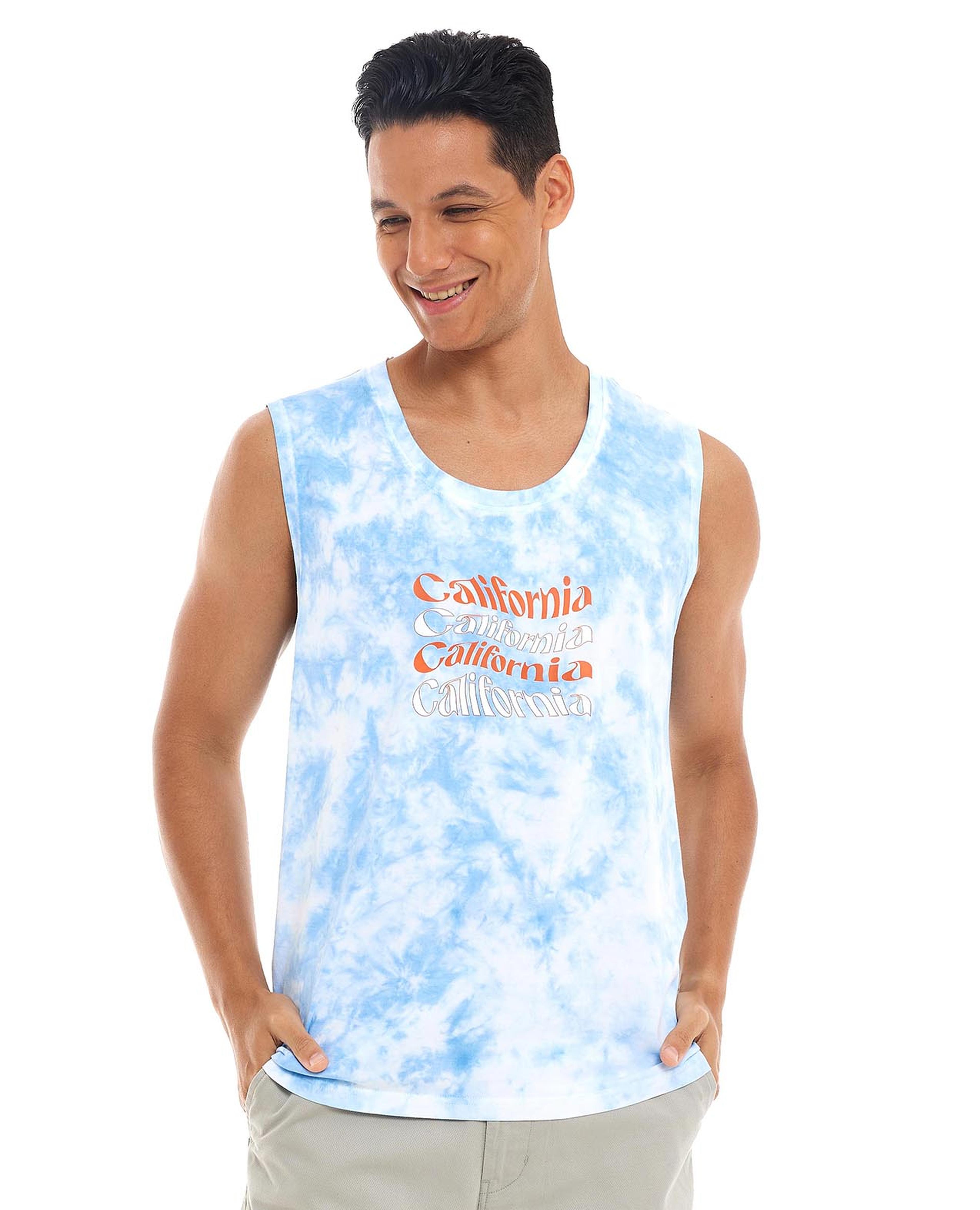 Printed Sleeveless Tank Top with Crew Neck
