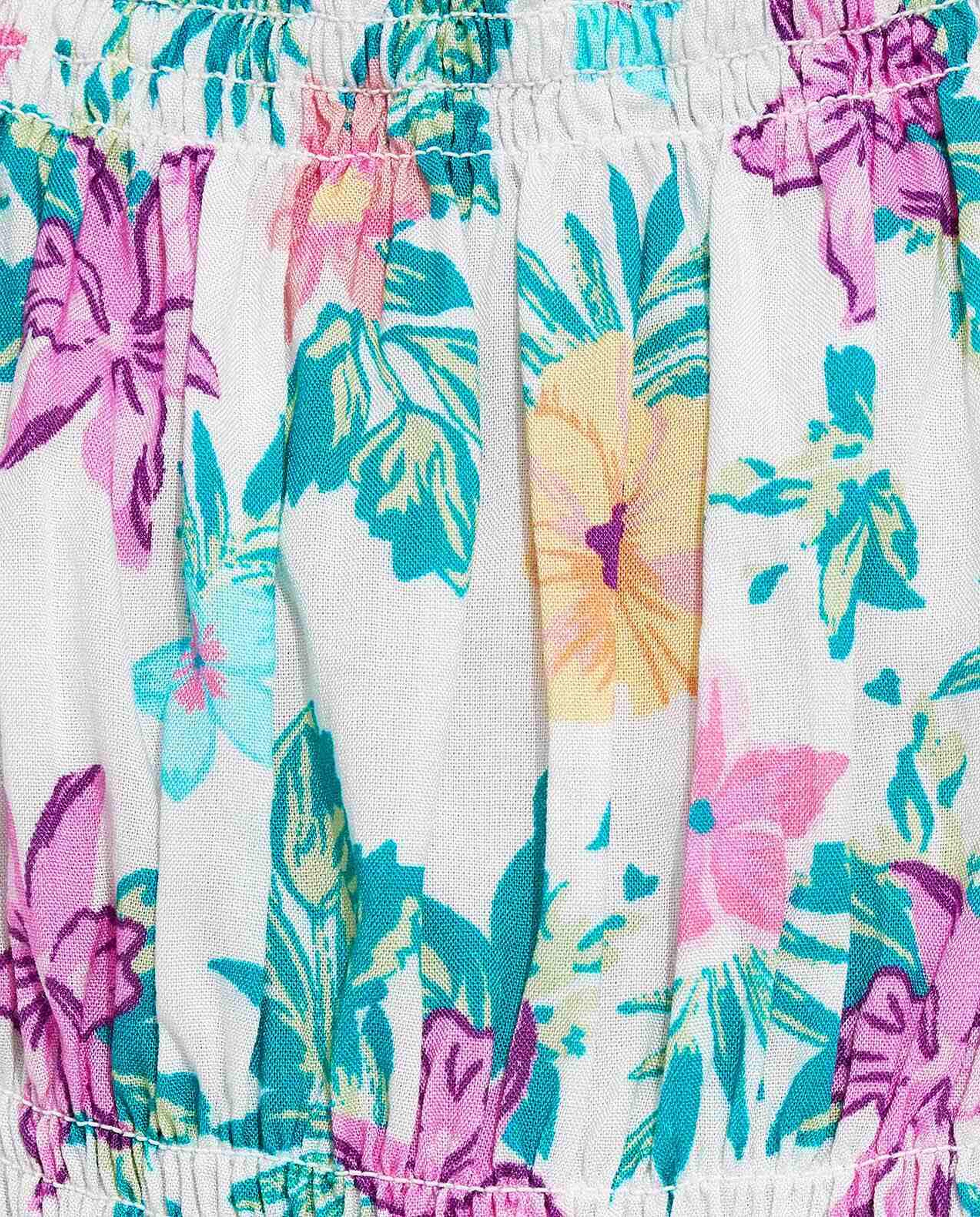 Floral Print Top with Round Neck and Short Sleeves