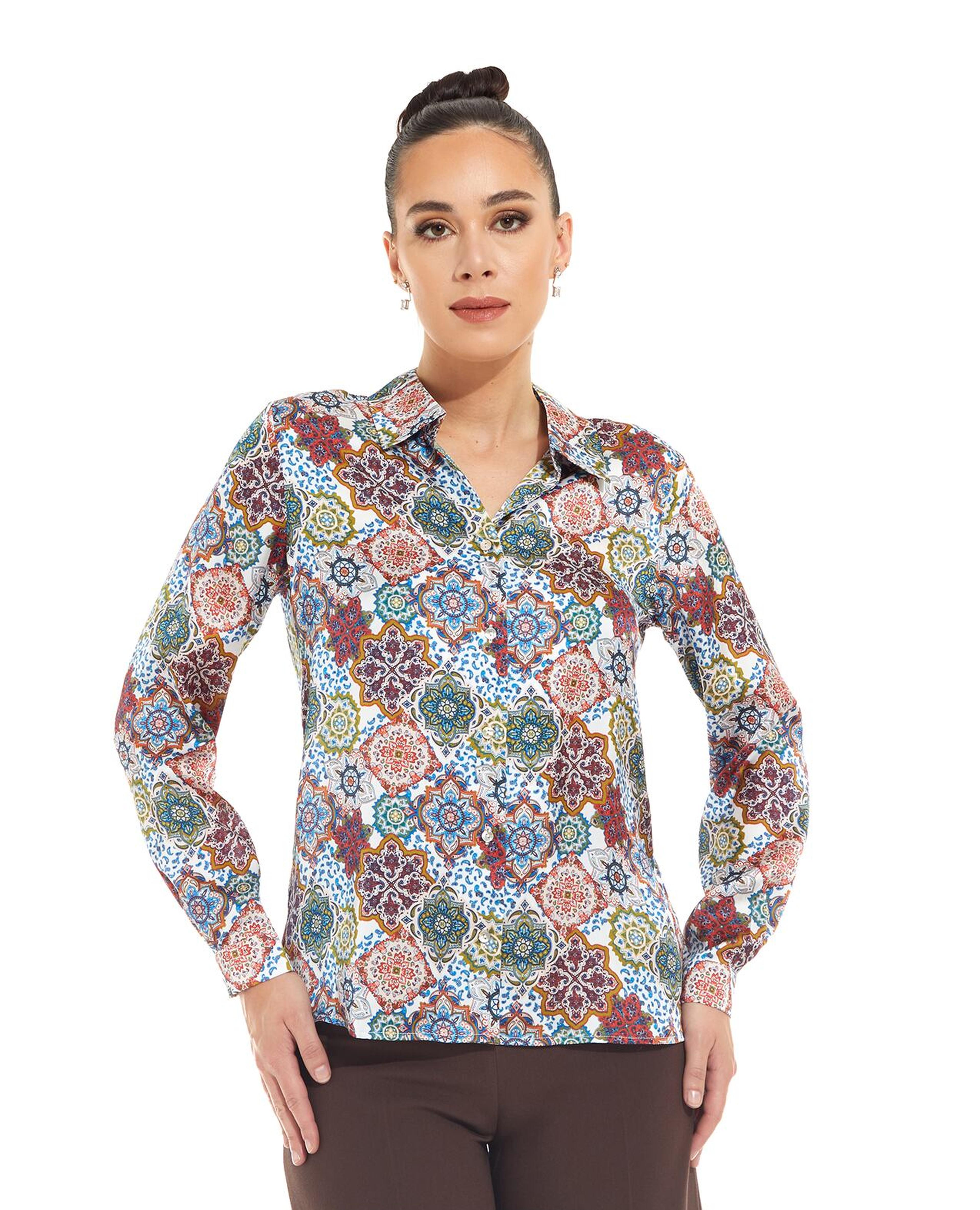 Patterned Shirt with Classic Collar and Long Sleeves