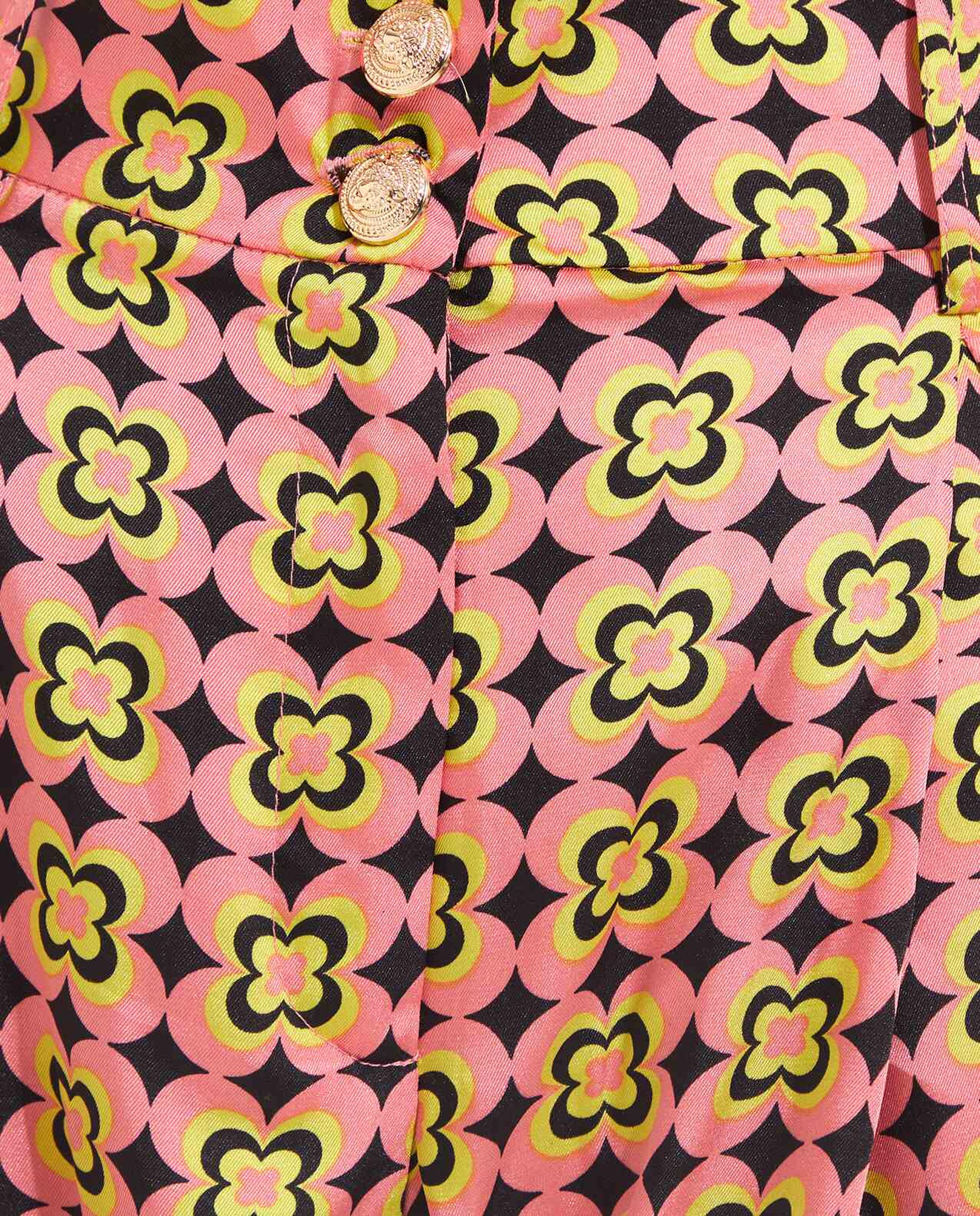 Printed Wide Leg Pants with Button Closure