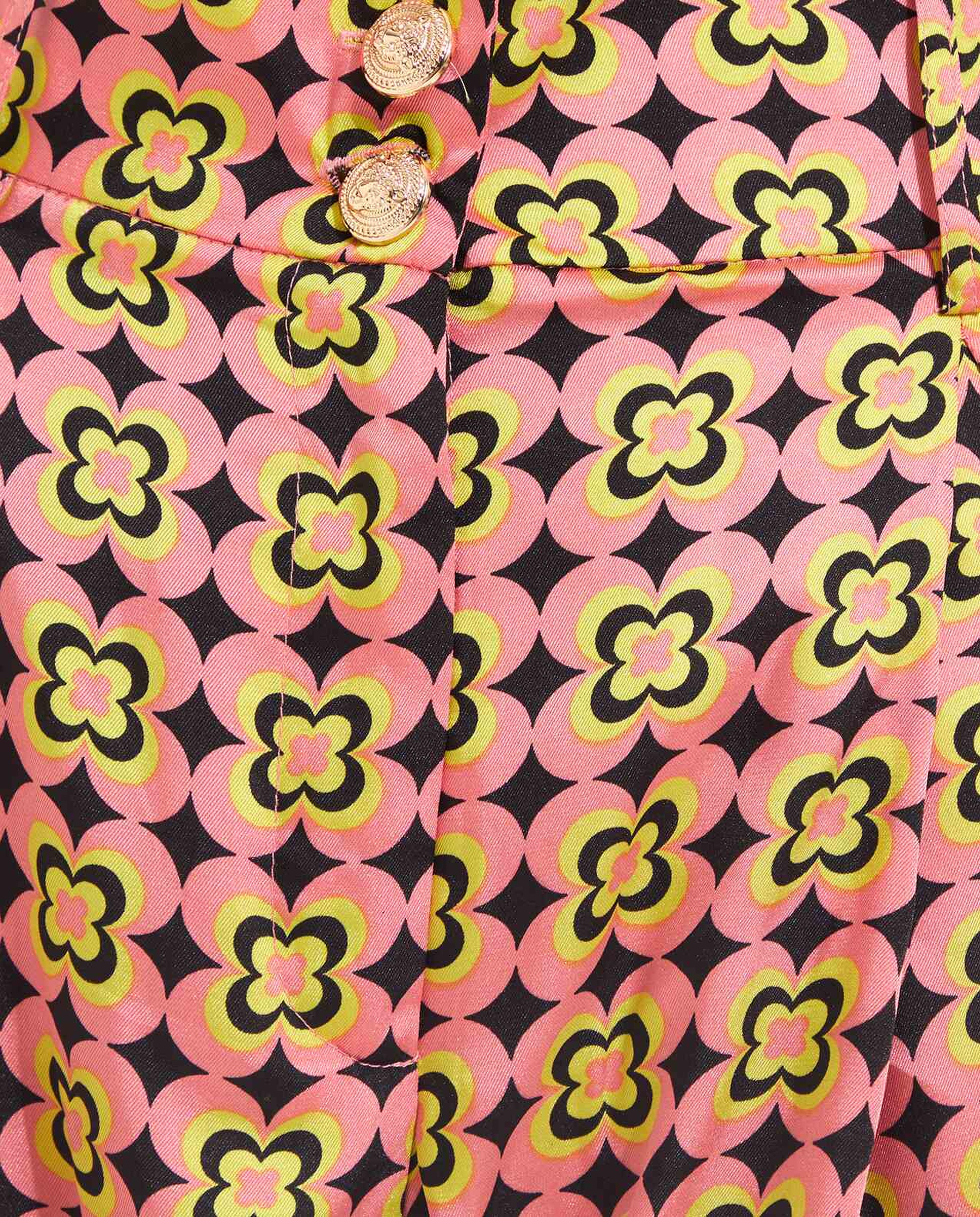 Printed Wide Leg Pants with Button Closure