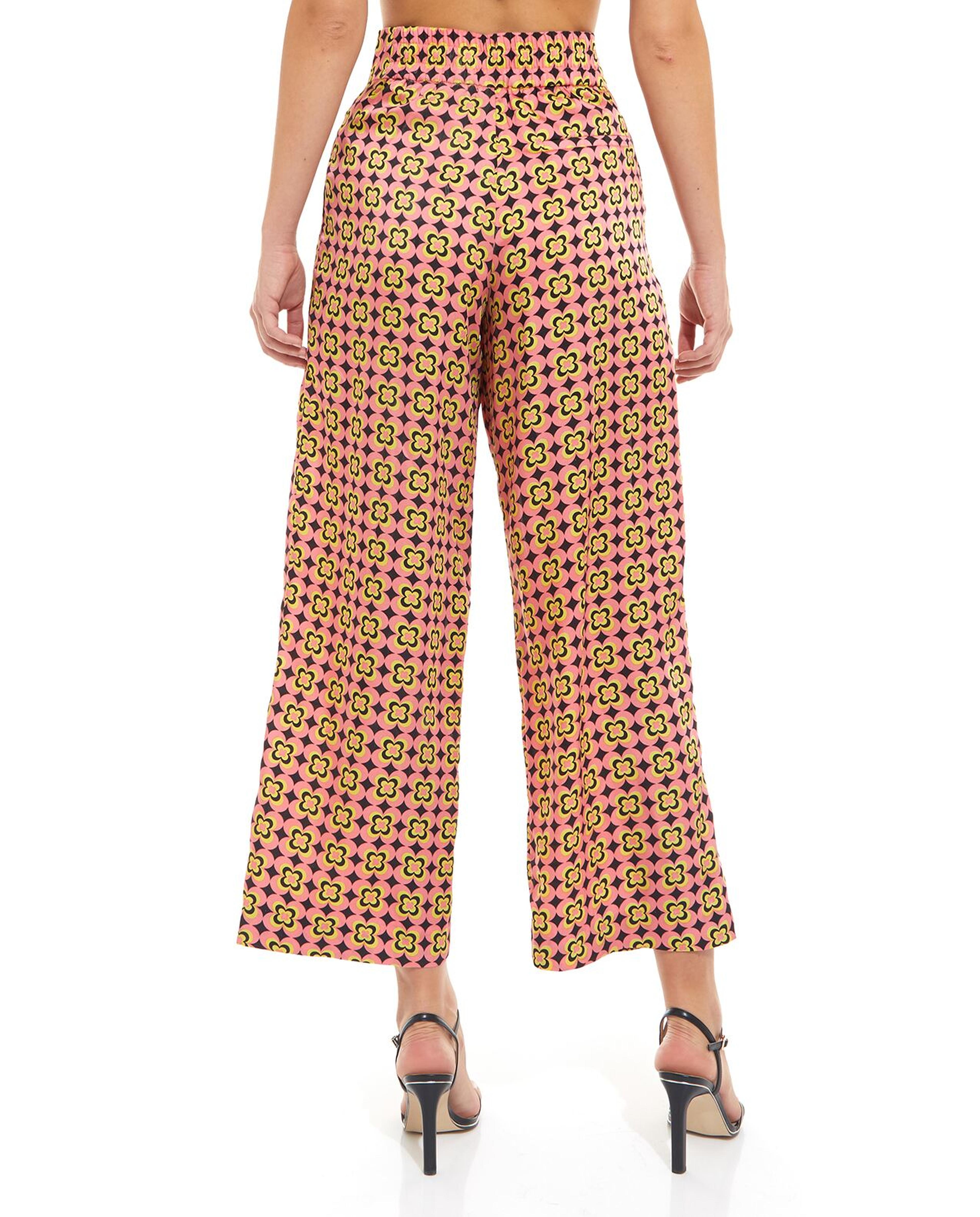 Printed Wide Leg Pants with Button Closure