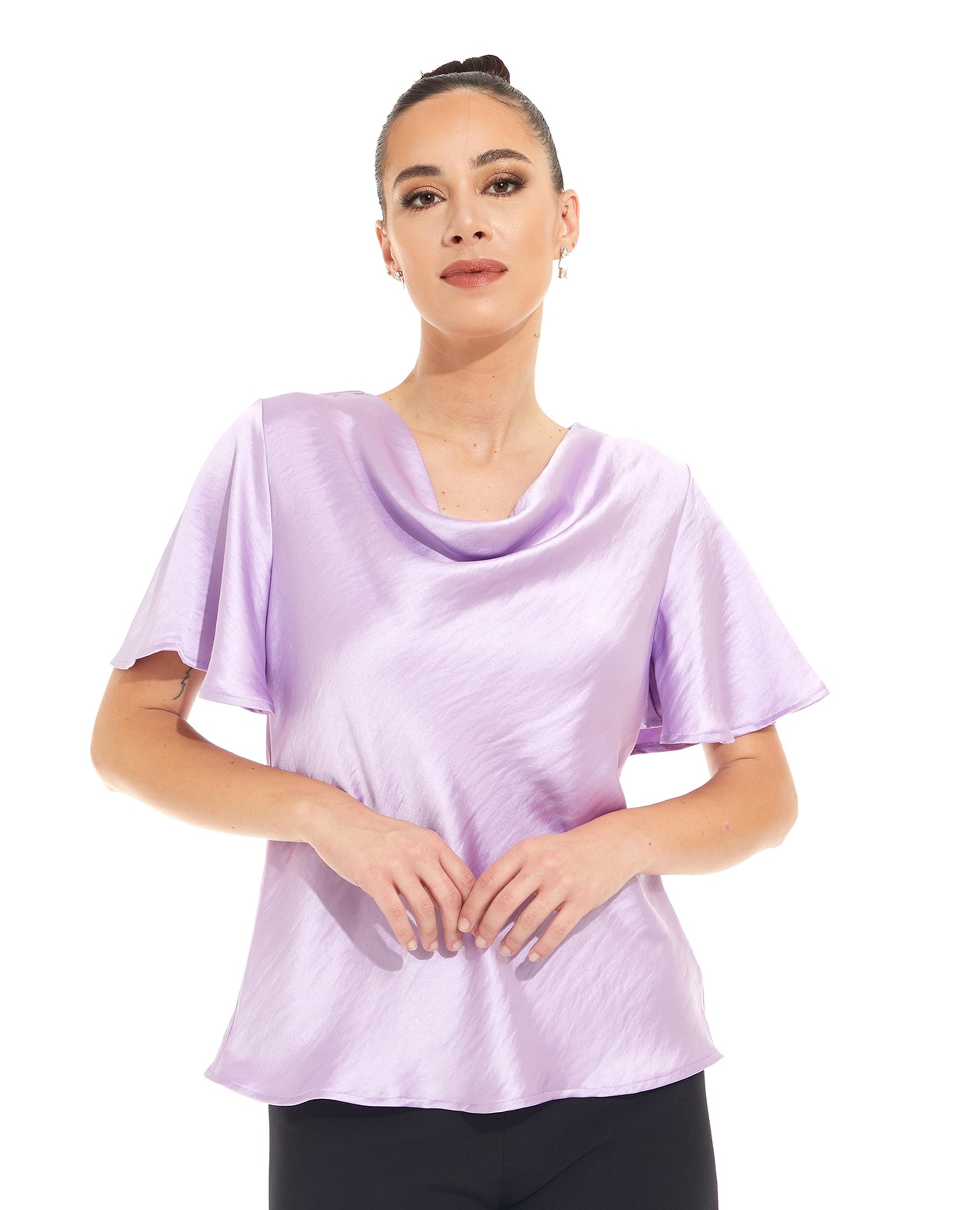 Solid Top with Cowl Neck and Flutter Sleeves