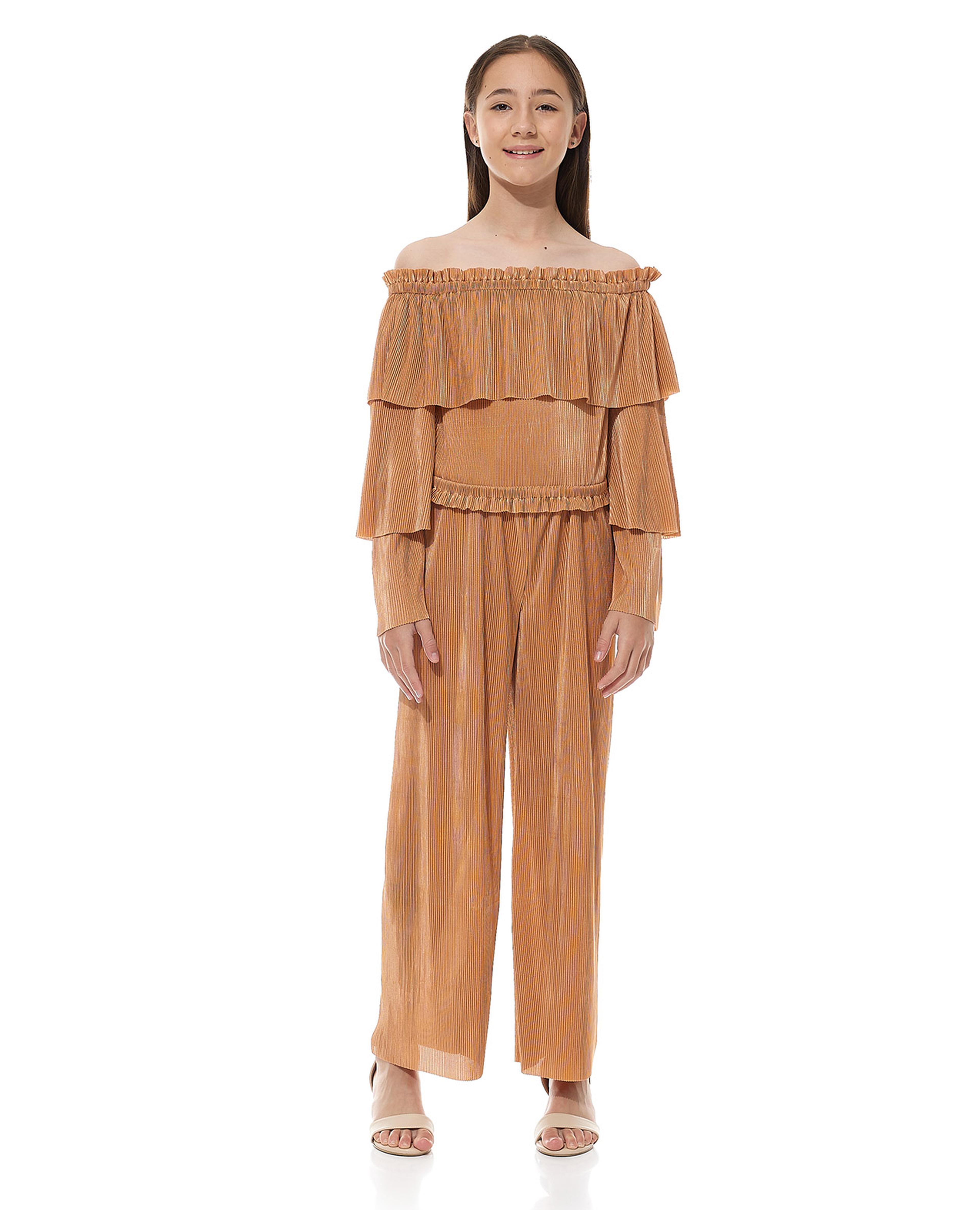 Pleated Off Shoulder Jumpsuit