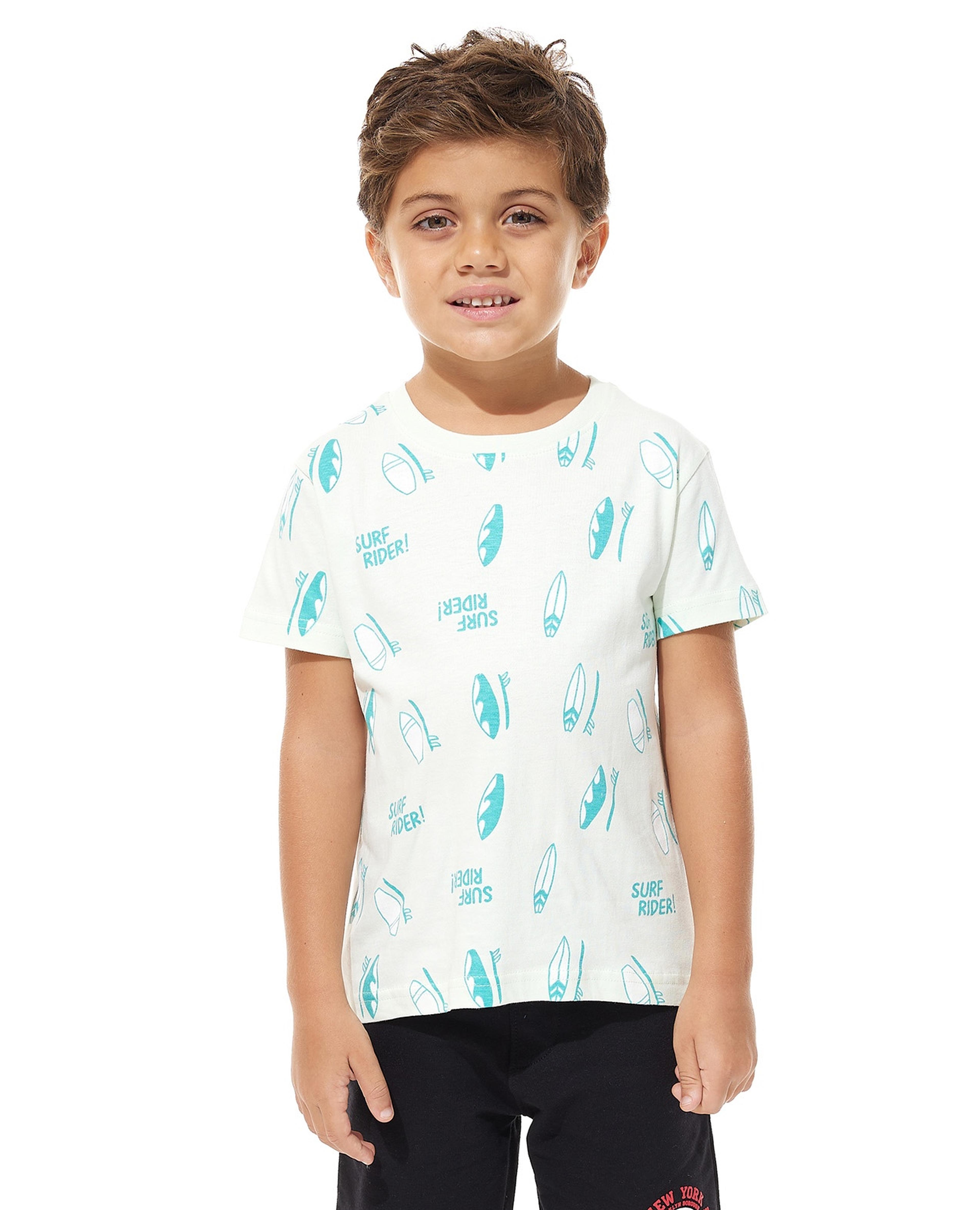All Over Print T-Shirt with Crew Neck and Short Sleeves