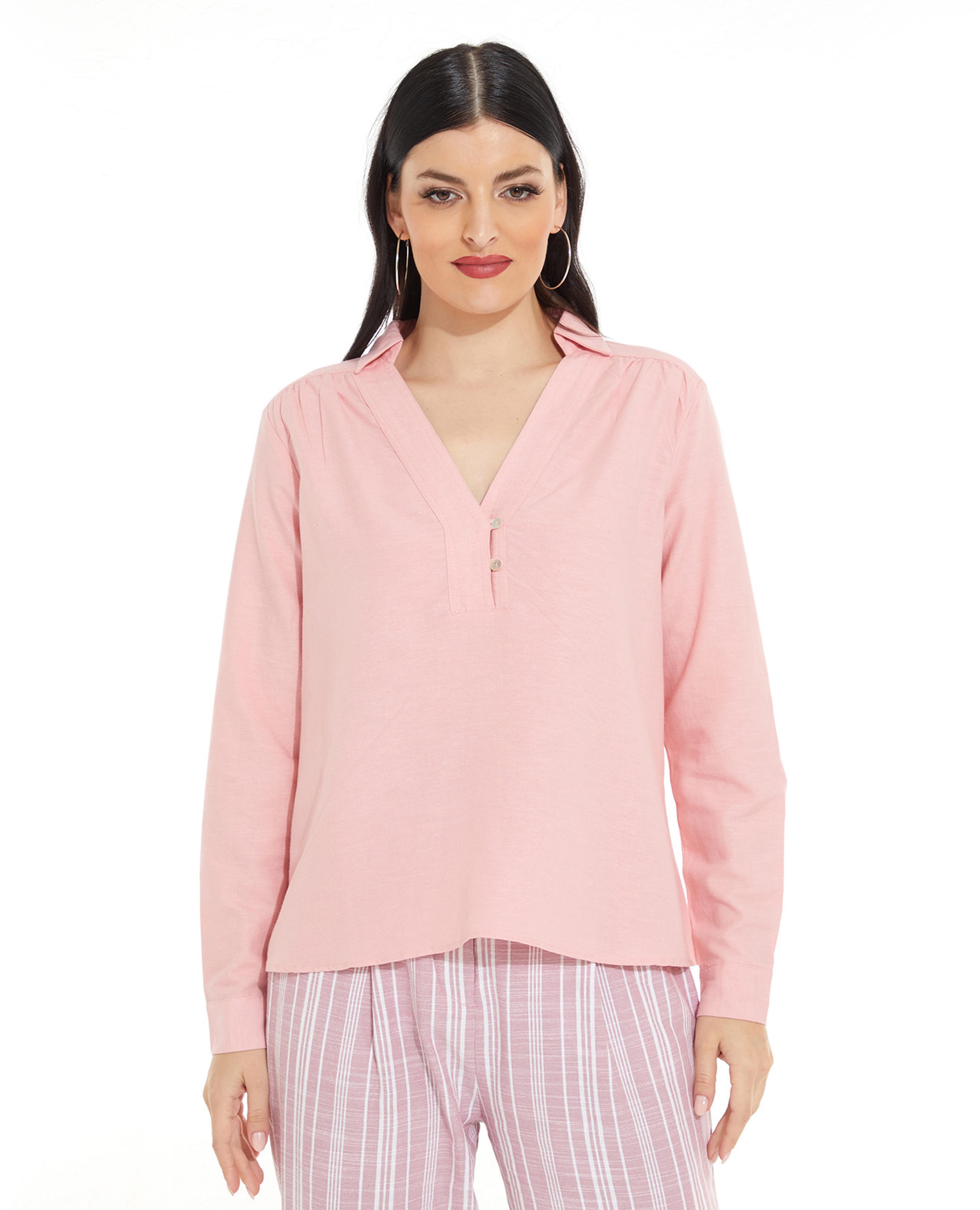 Solid Collared Shirt with Long Sleeves