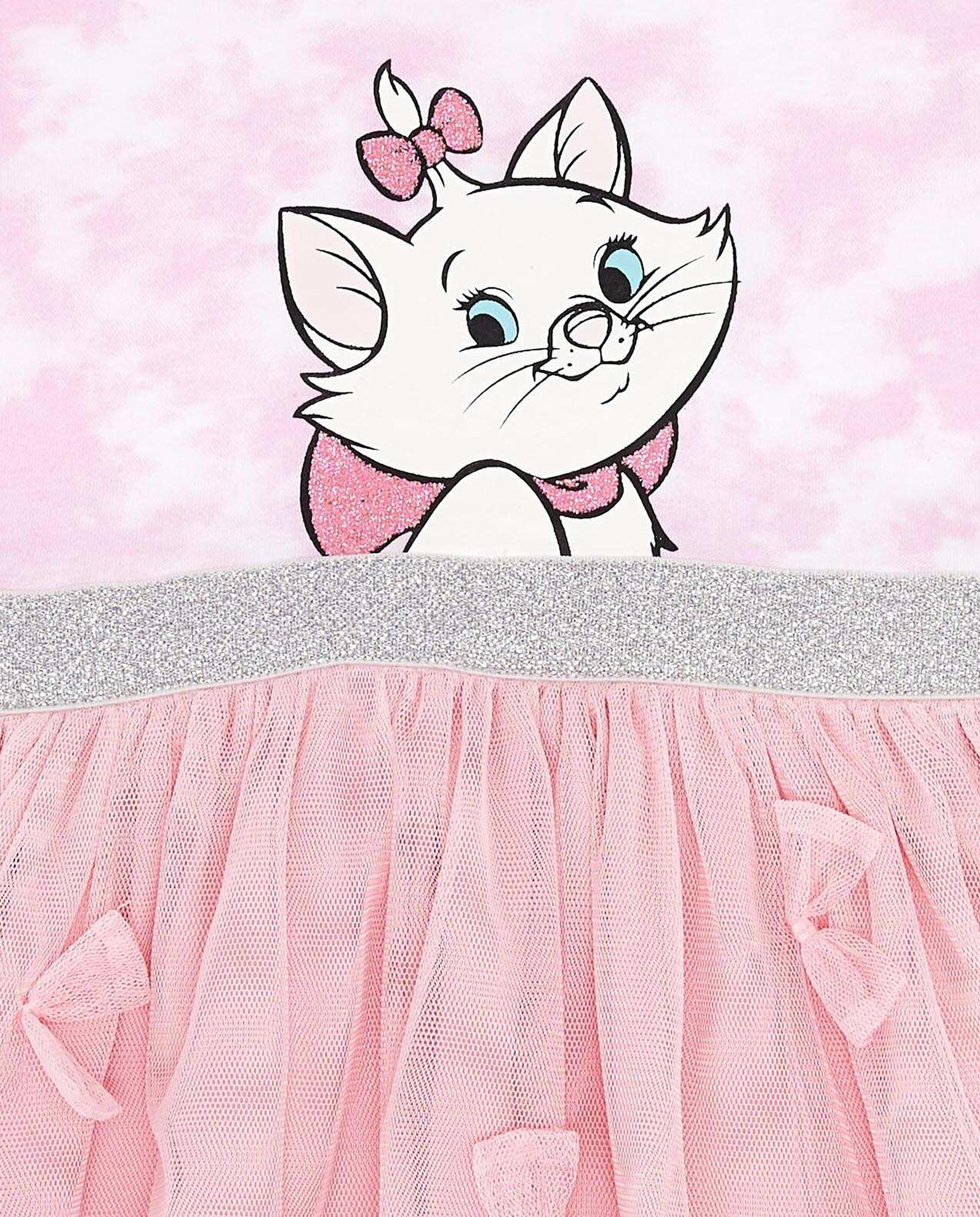 Printed Tulle Dress with Round Neck and Short Sleeves