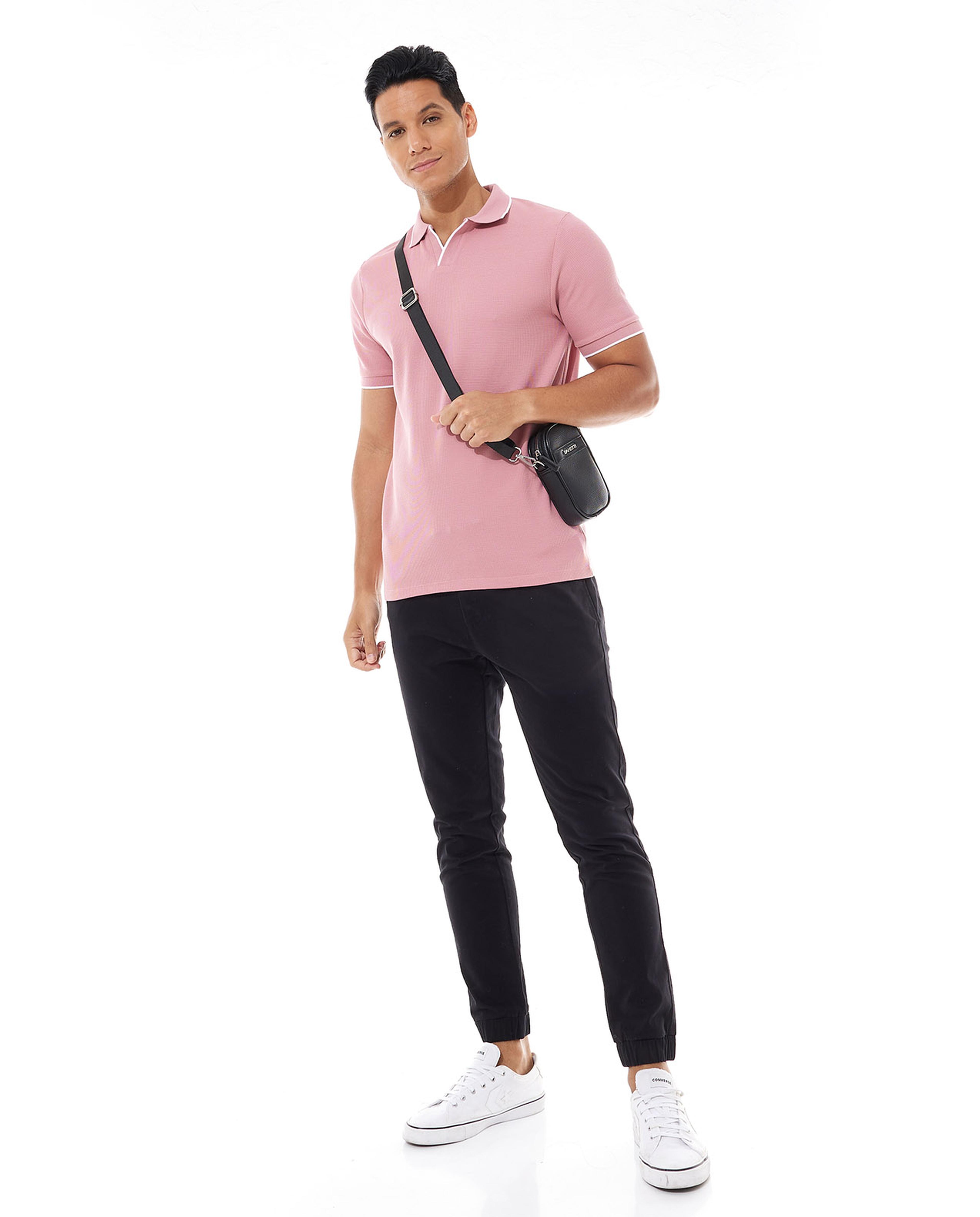 تيشيرت بولو سادة بأكمام قصيرة