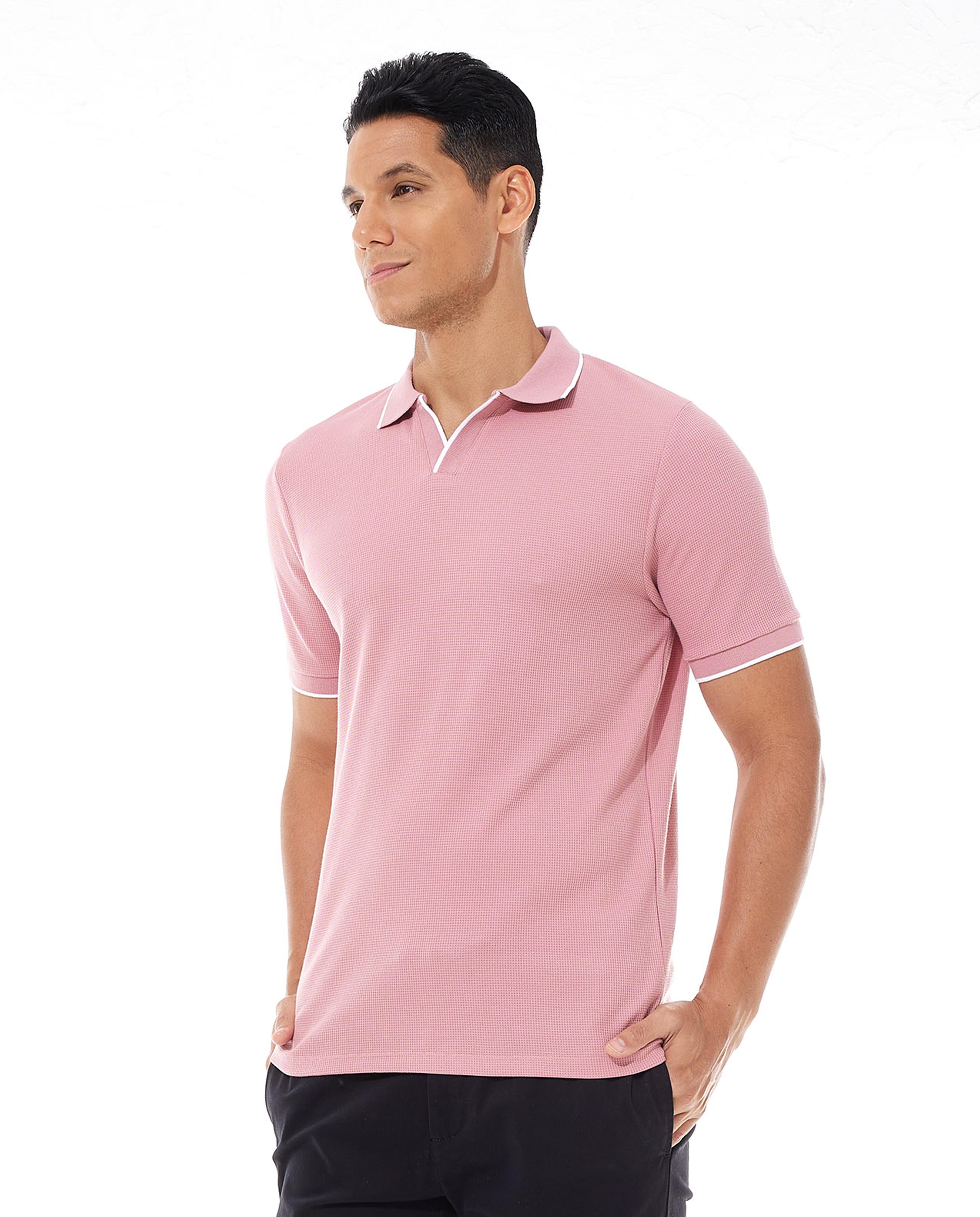 تيشيرت بولو سادة بأكمام قصيرة