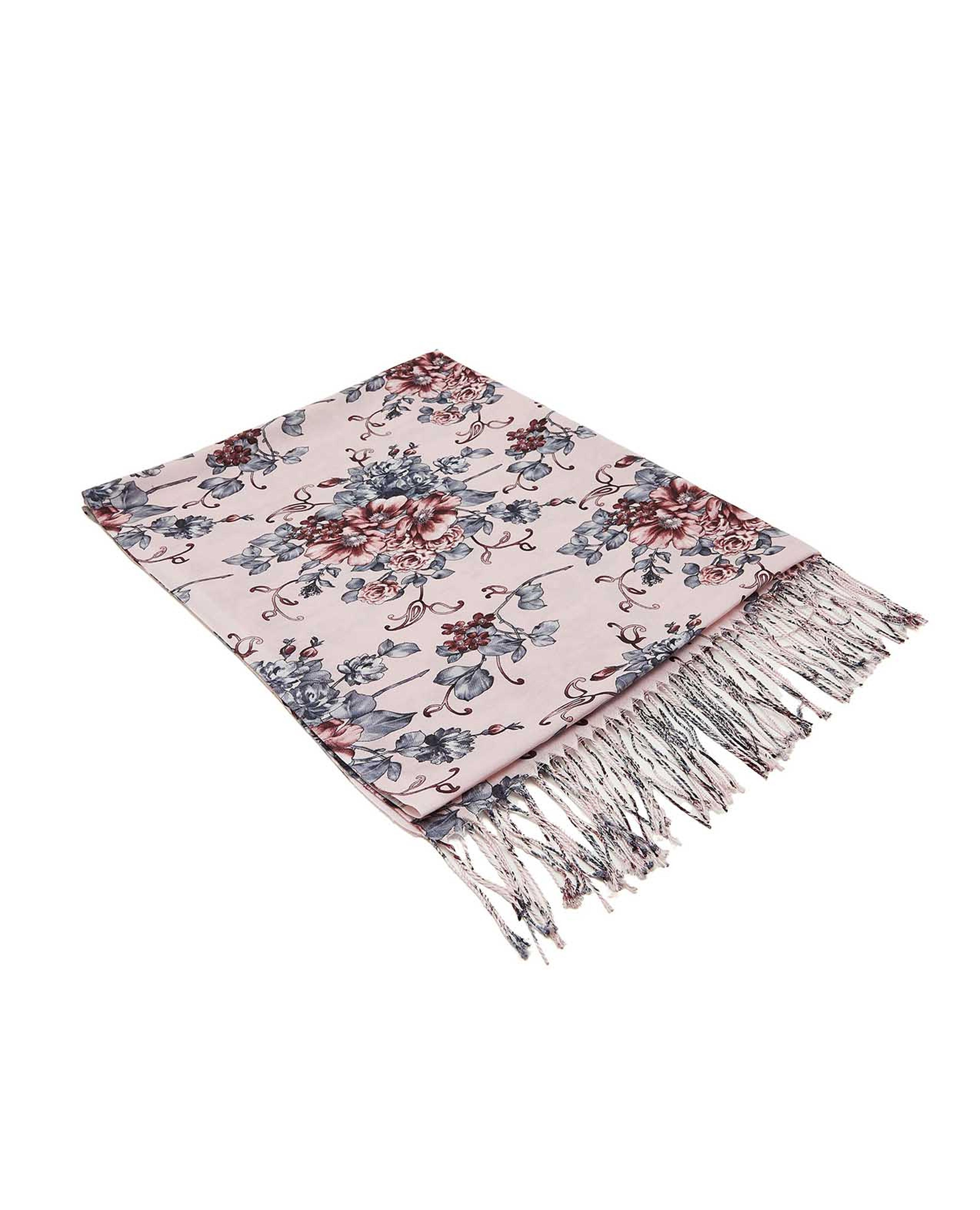 شال بطبعة أزهار بحواف بشراشيب