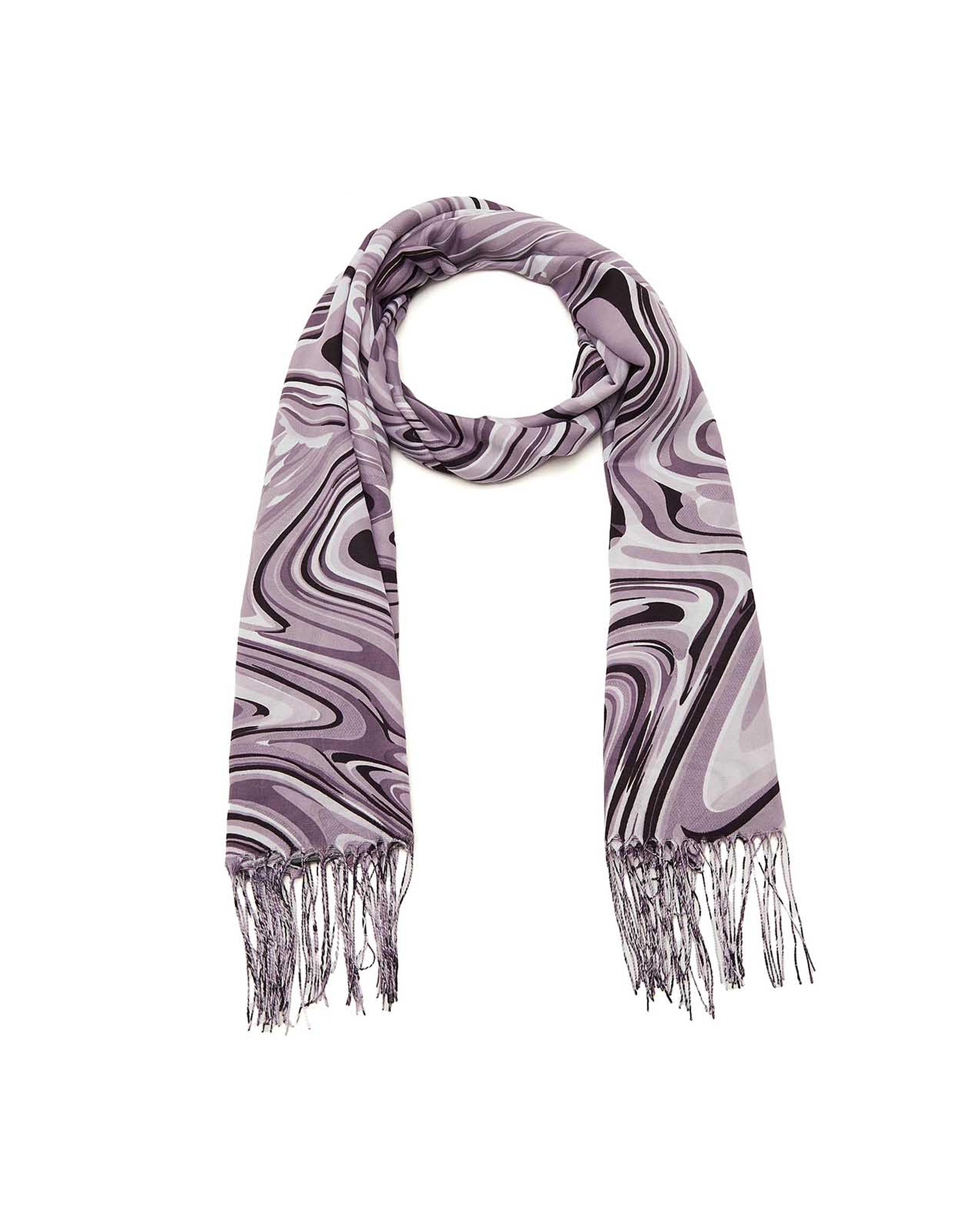 شال بطبعة رخامية بحواف بشراشيب