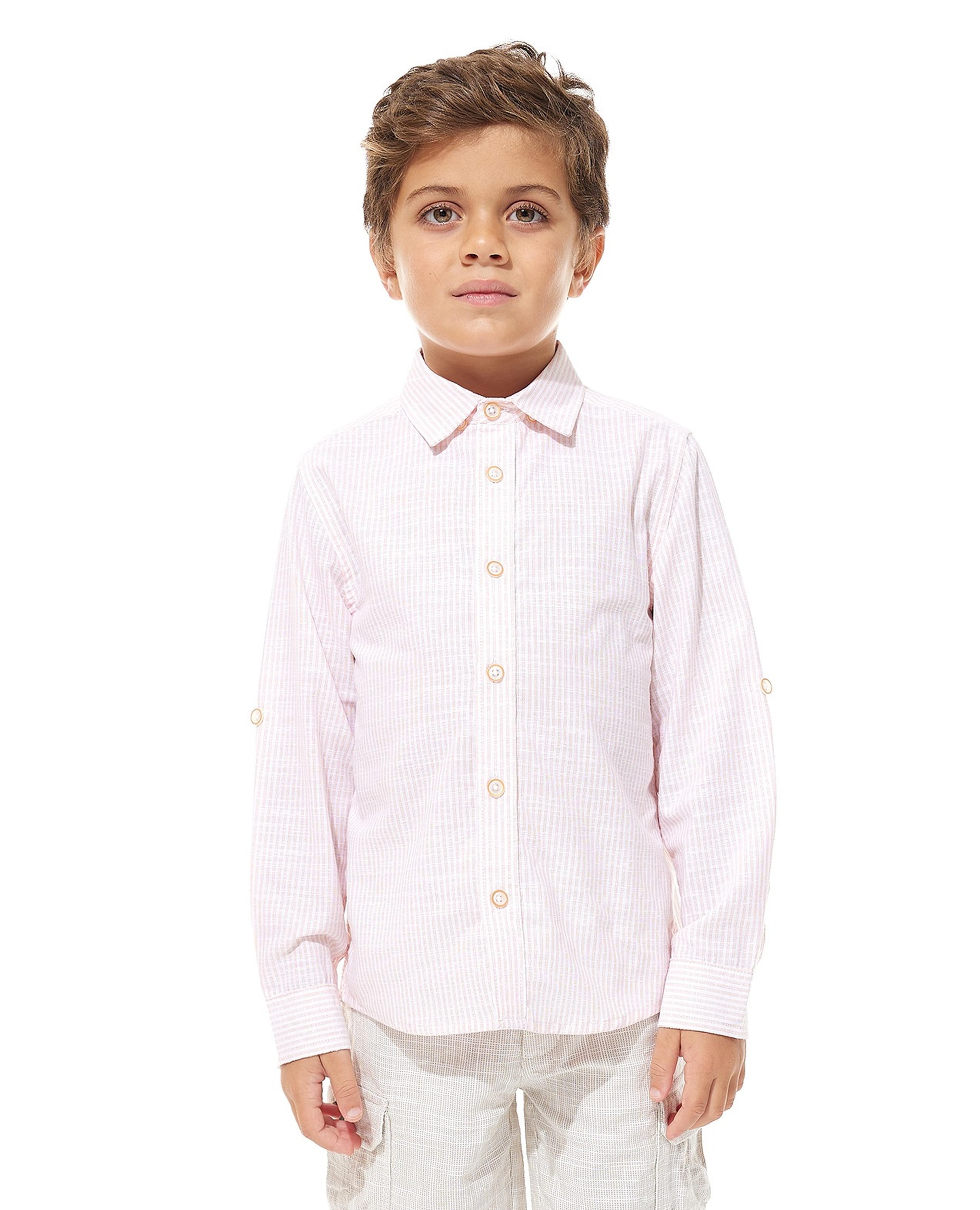 Striped Shirt with Button-Down Collar and Long Sleeves