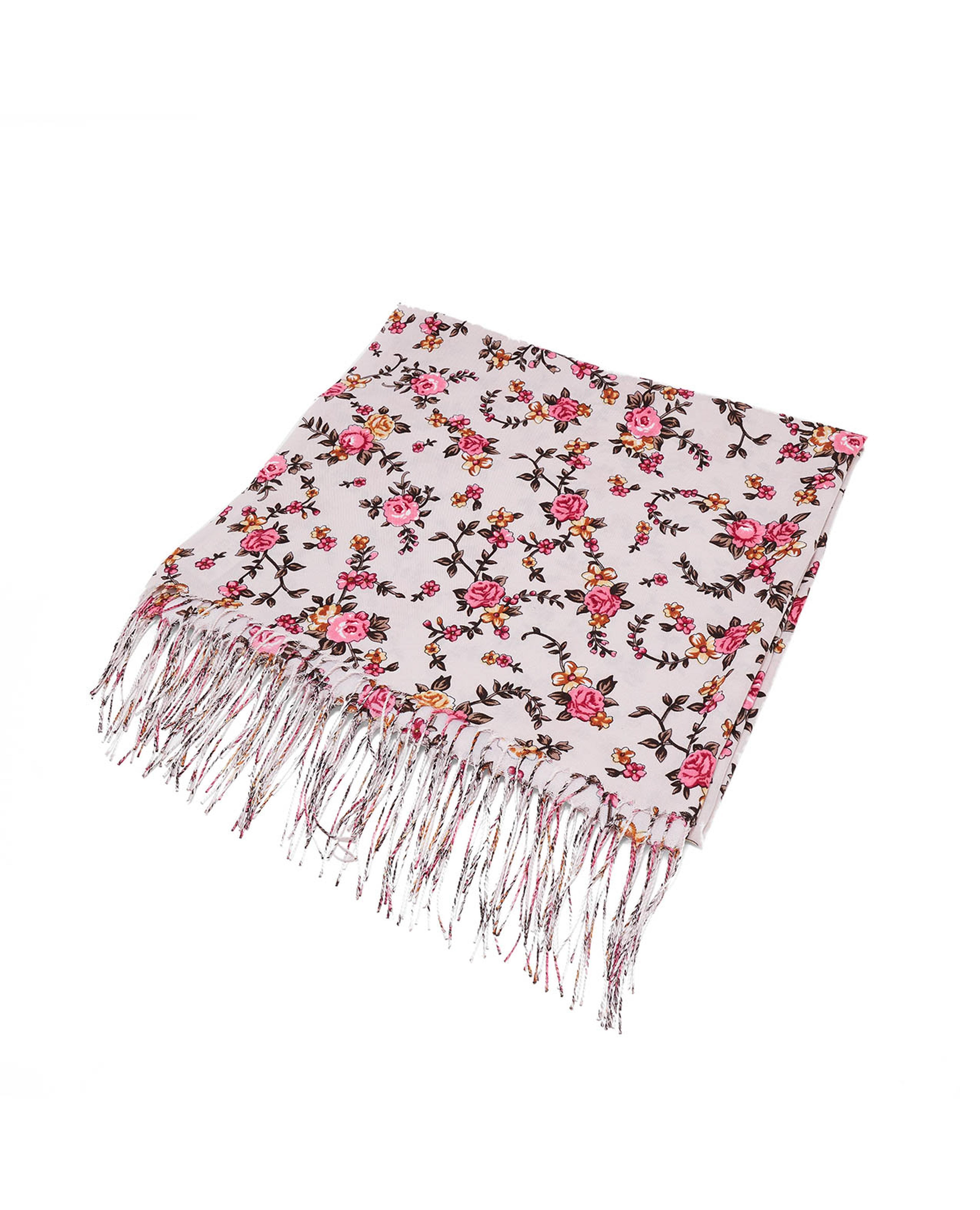 وشاح بنقشة الزهور مع شراشيب